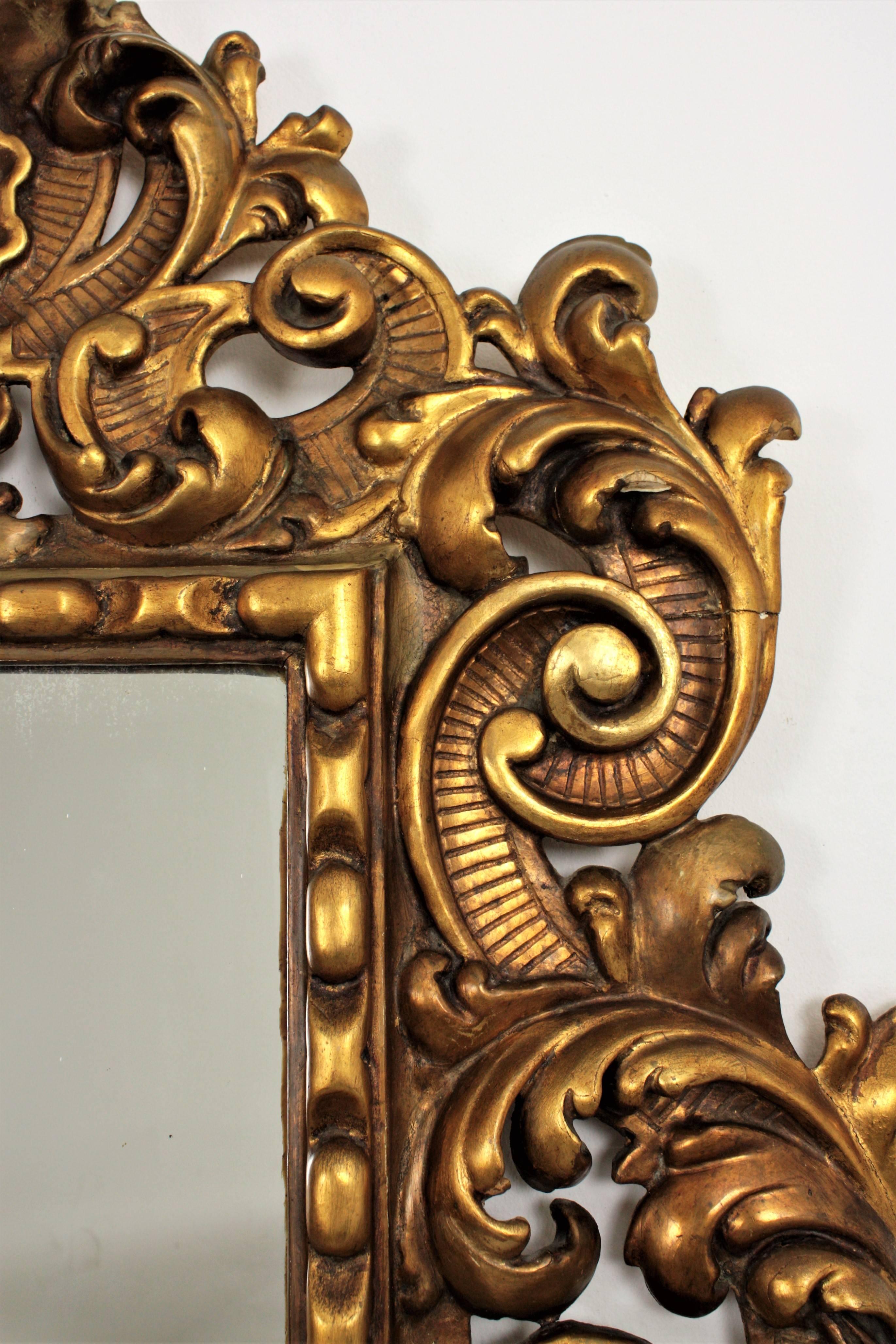 Spanish Rococo Style Foliage Carved Giltwood Mirror In Good Condition For Sale In Barcelona, ES