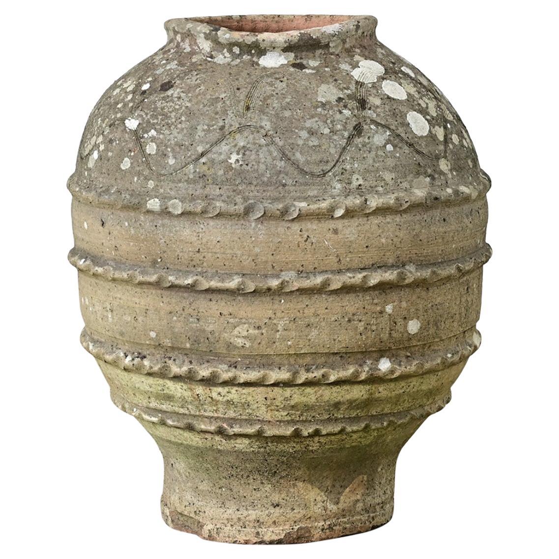 Spanish 19th Century Sgraffito Terracotta Olive Jar