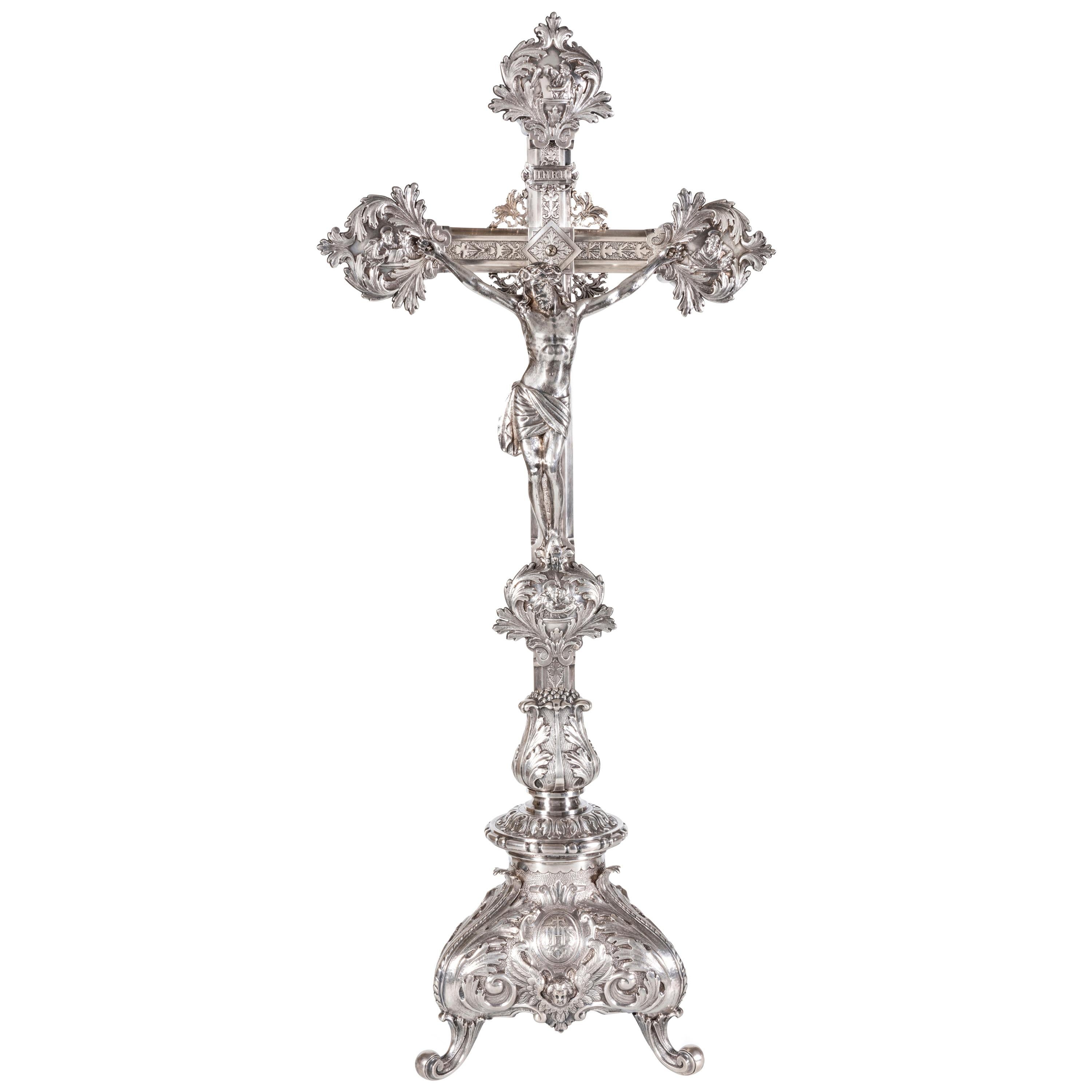 A Spanish 19th Century Silver Plated Crucifix For Sale