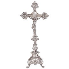 Antique A Spanish 19th Century Silver Plated Crucifix