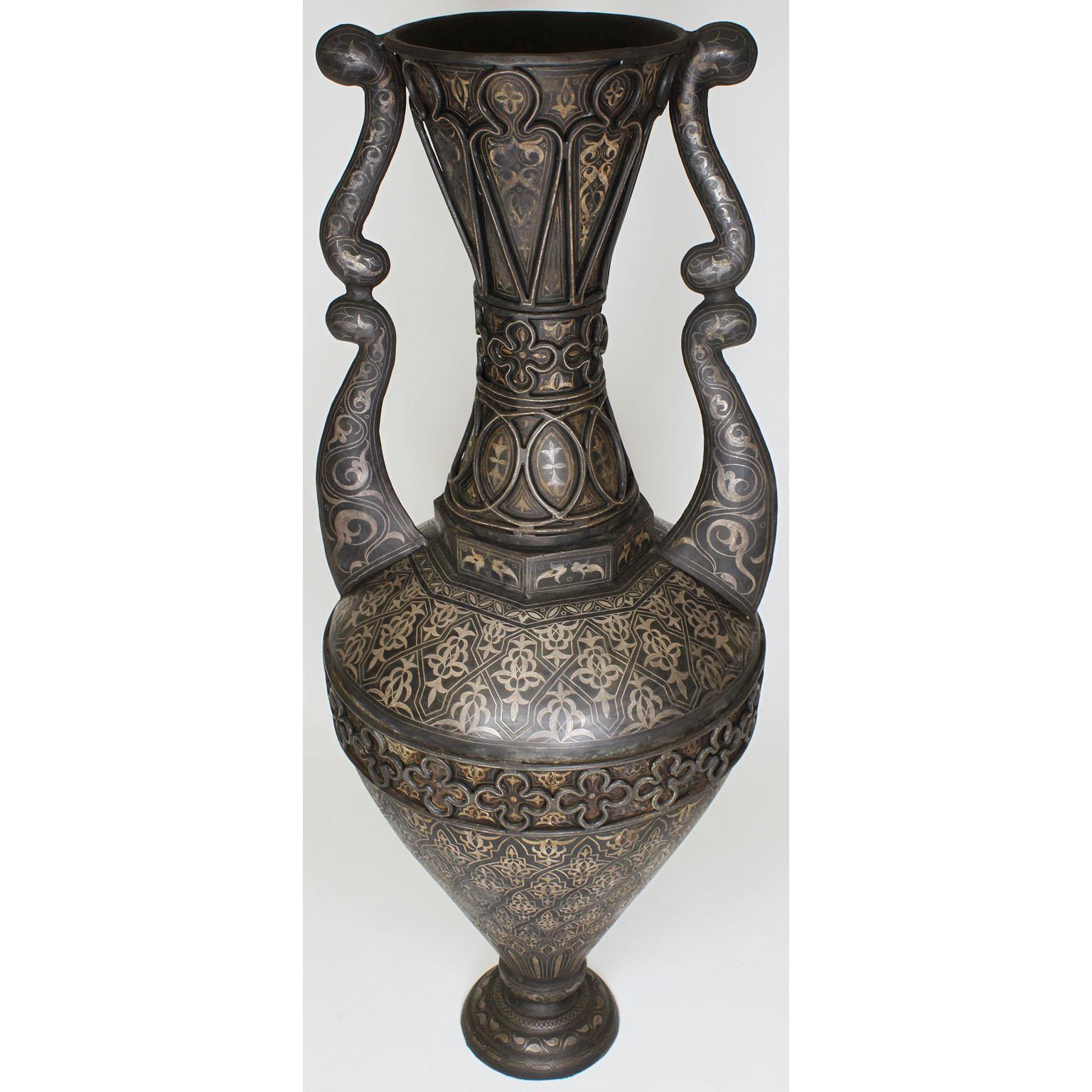 Moorish Spanish 19th Century Tooled Metal Overlaid Vase in the Style of Plácido Zuloaga