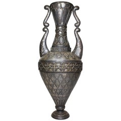 Spanish 19th Century Tooled Metal Overlaid Vase in the Style of Plácido Zuloaga