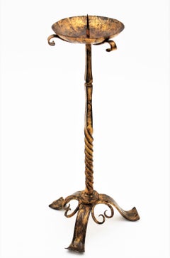 Spanish Gothic Style Floor Candlestick in Wrought Gilt Iron