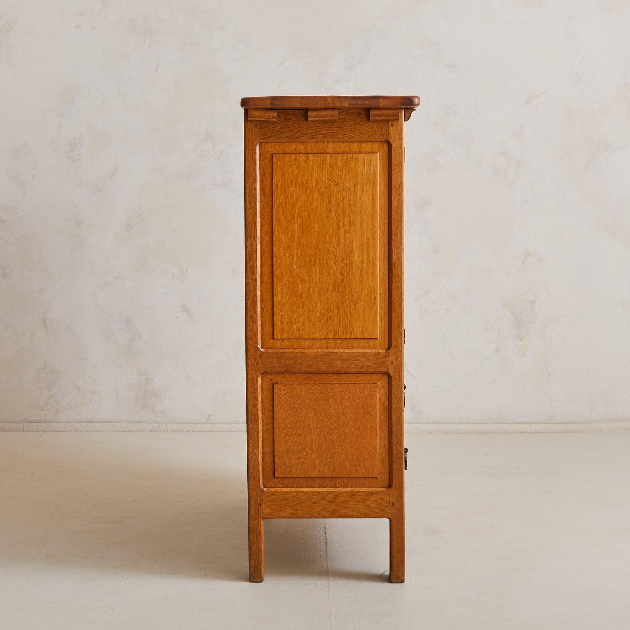 Spanish 2-Door Oak Cabinet with Iron Hardware, 1940s - 2 Available In Good Condition For Sale In Chicago, IL