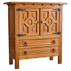 Spanish 2-Door Oak Cabinet with Iron Hardware, 1940s - 2 Available