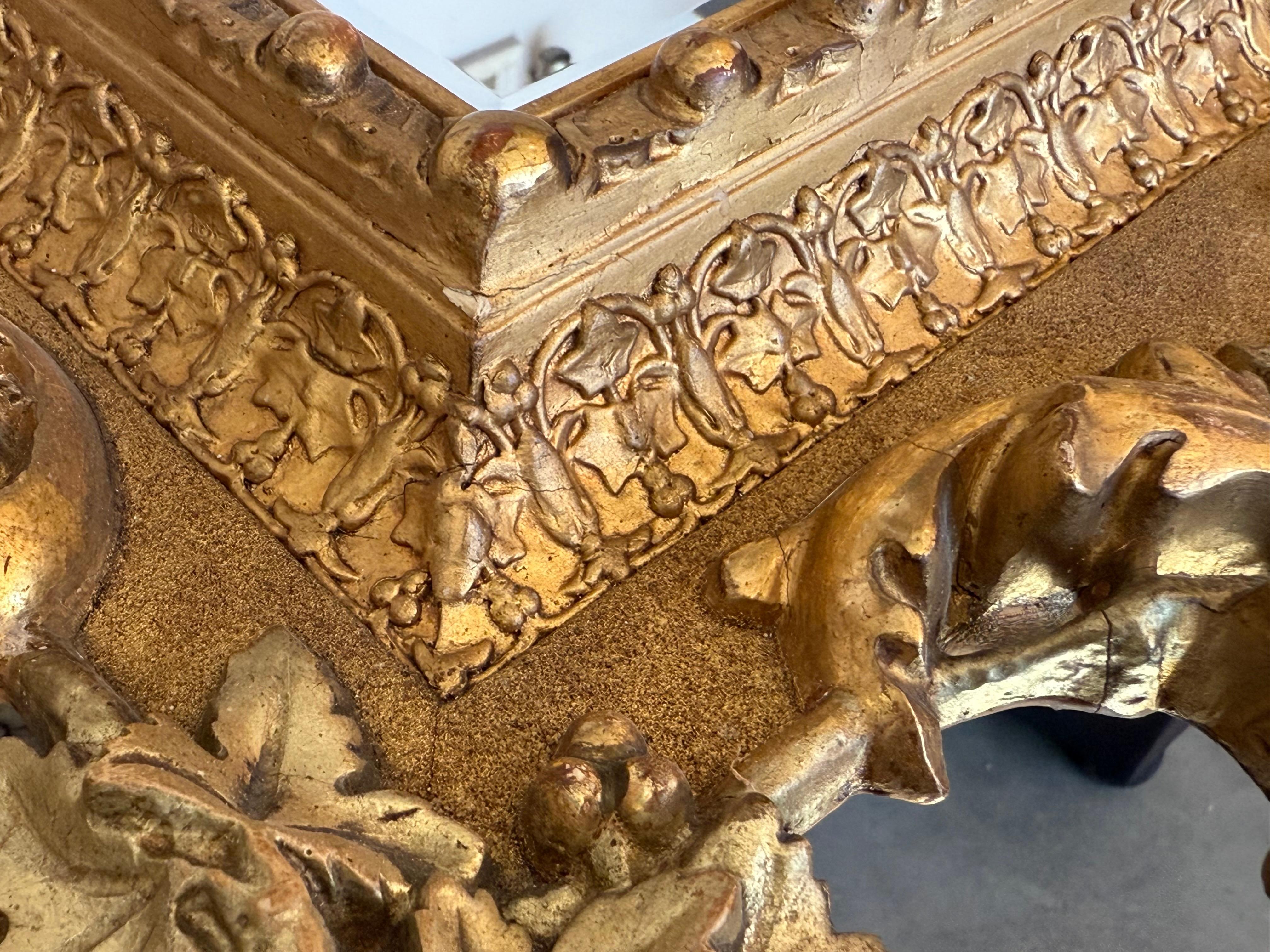 Spanish 20th Baroque Style Carved Walnut Ormolu Gilded Mirror In Good Condition For Sale In Miami, FL