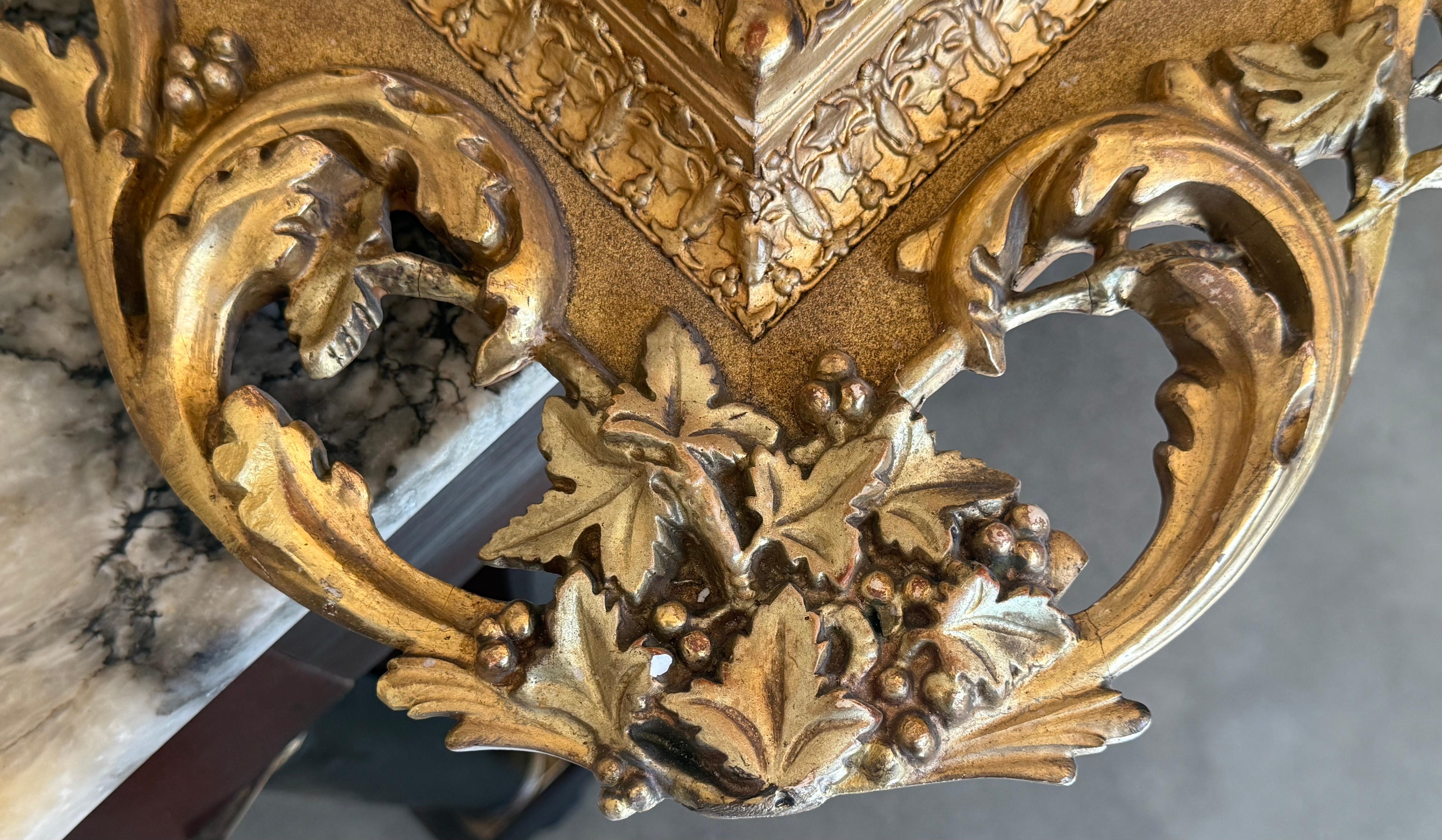 20th Century Spanish 20th Baroque Style Carved Walnut Ormolu Gilded Mirror For Sale