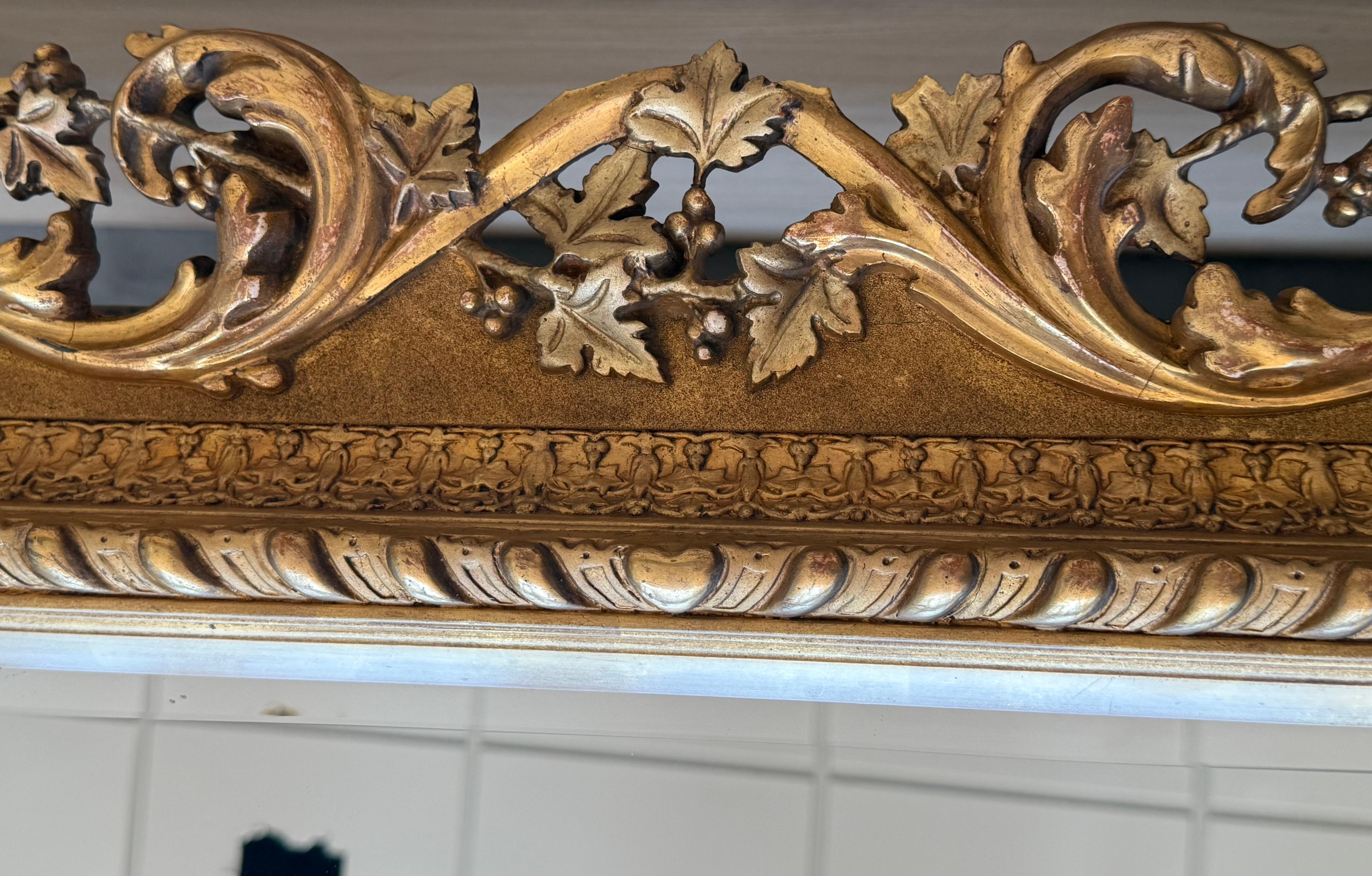 Marble Spanish 20th Baroque Style Carved Walnut Ormolu Gilded Mirror For Sale