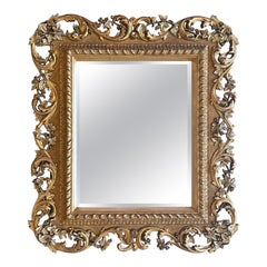 Spanish 20th Baroque Style Carved Walnut Ormolu Gilded Mirror