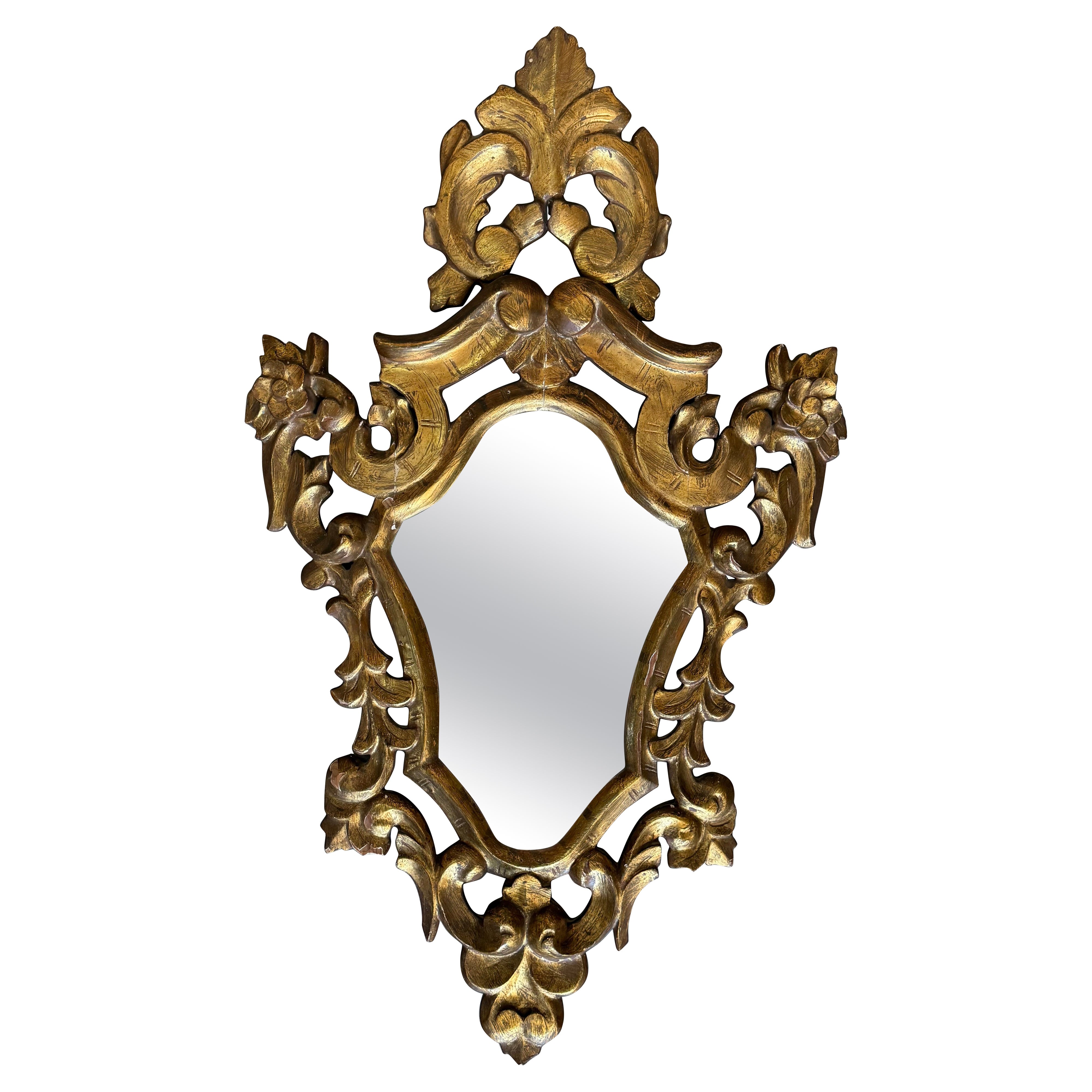 Spanish 20th Baroque Style Carved Walnut Ormolu Gilded Mirror For Sale