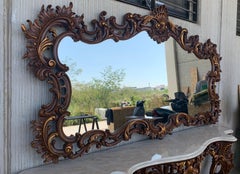 Spanish 20th Baroque Style Carved Walnut Ormolu Large Mirror