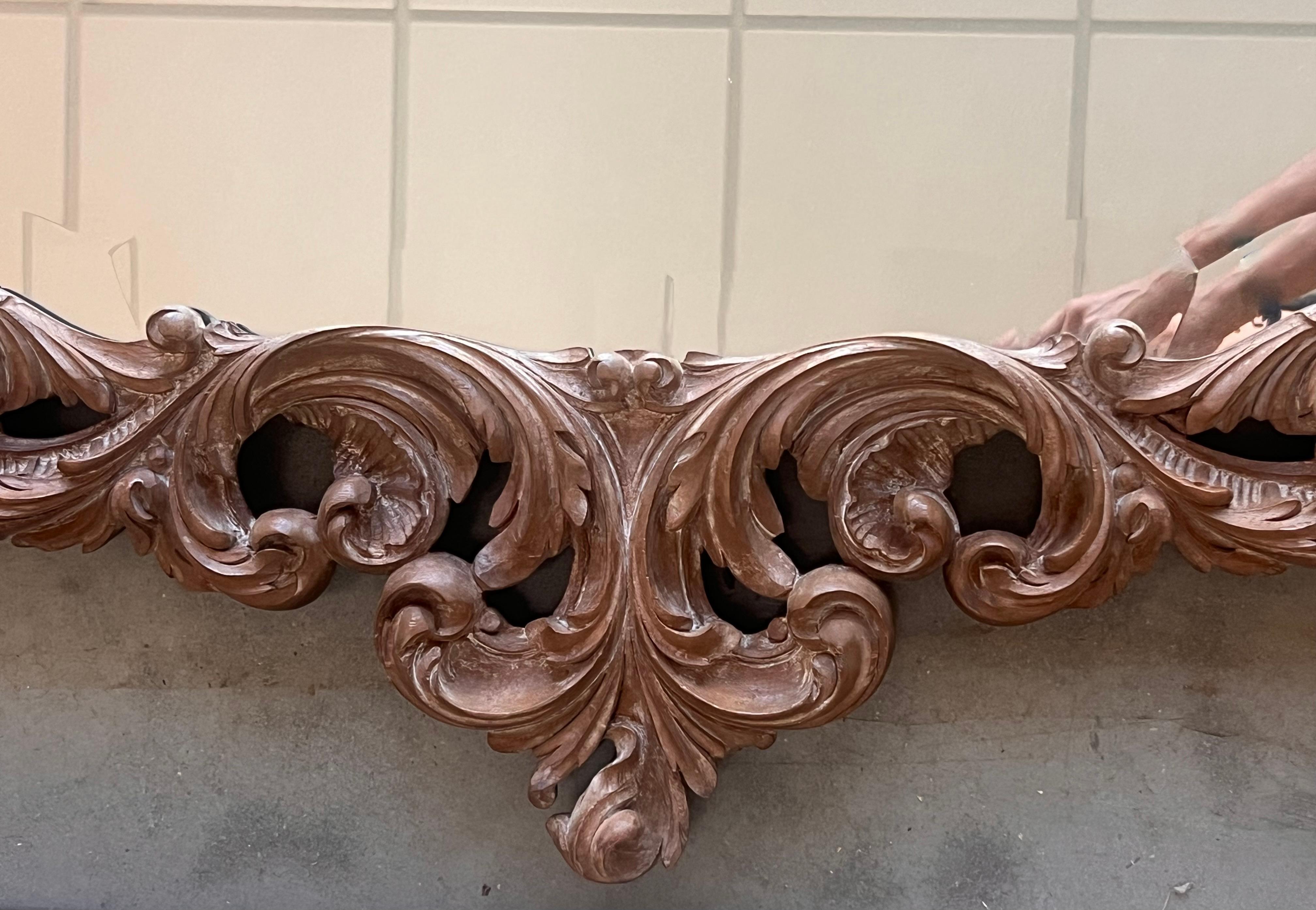 Spanish 20th Baroque Style Carved Walnut Ormolu Large Mirror In Good Condition For Sale In Miami, FL