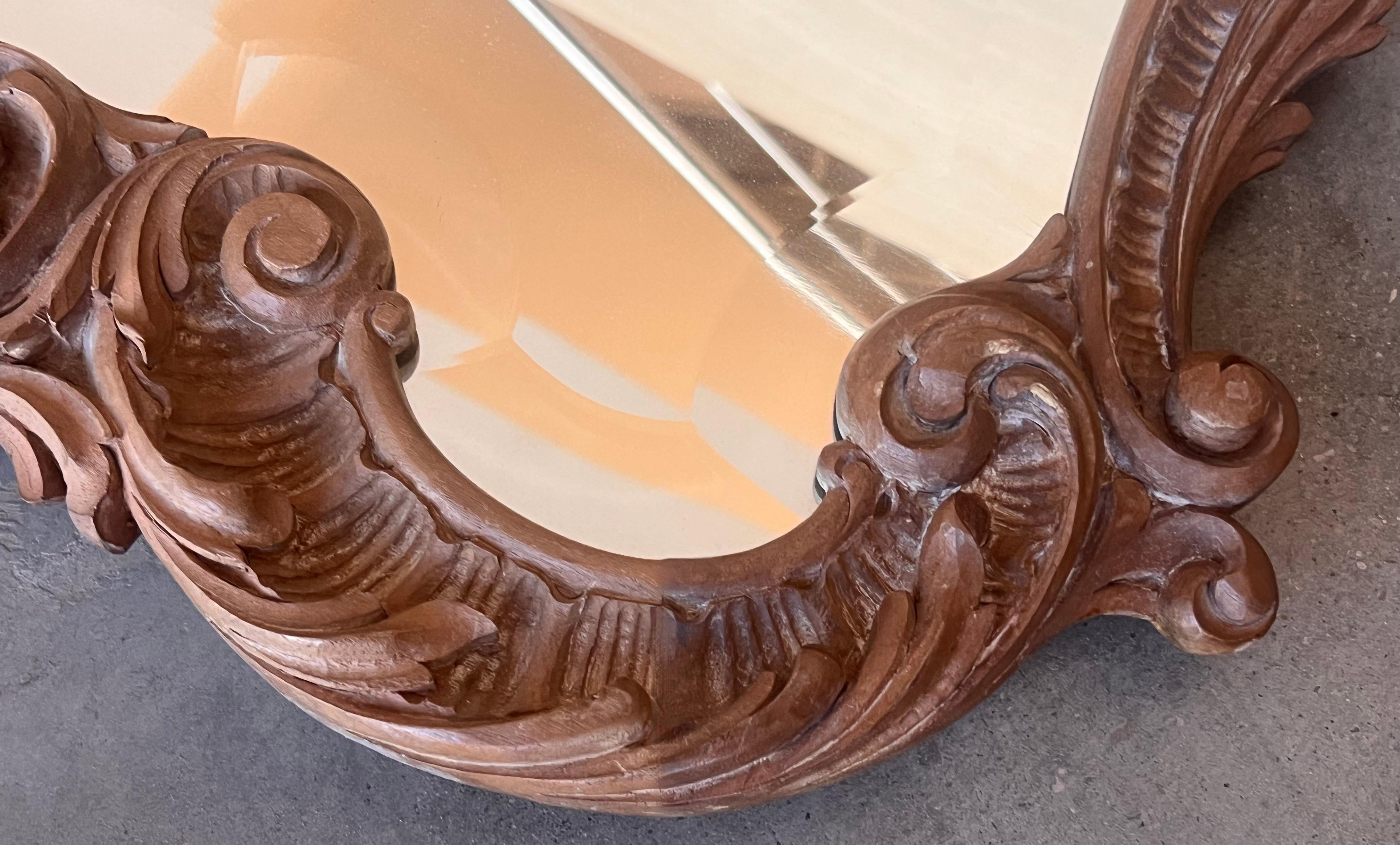 Spanish 20th Baroque Style Carved Walnut Ormolu Large Mirror For Sale 1