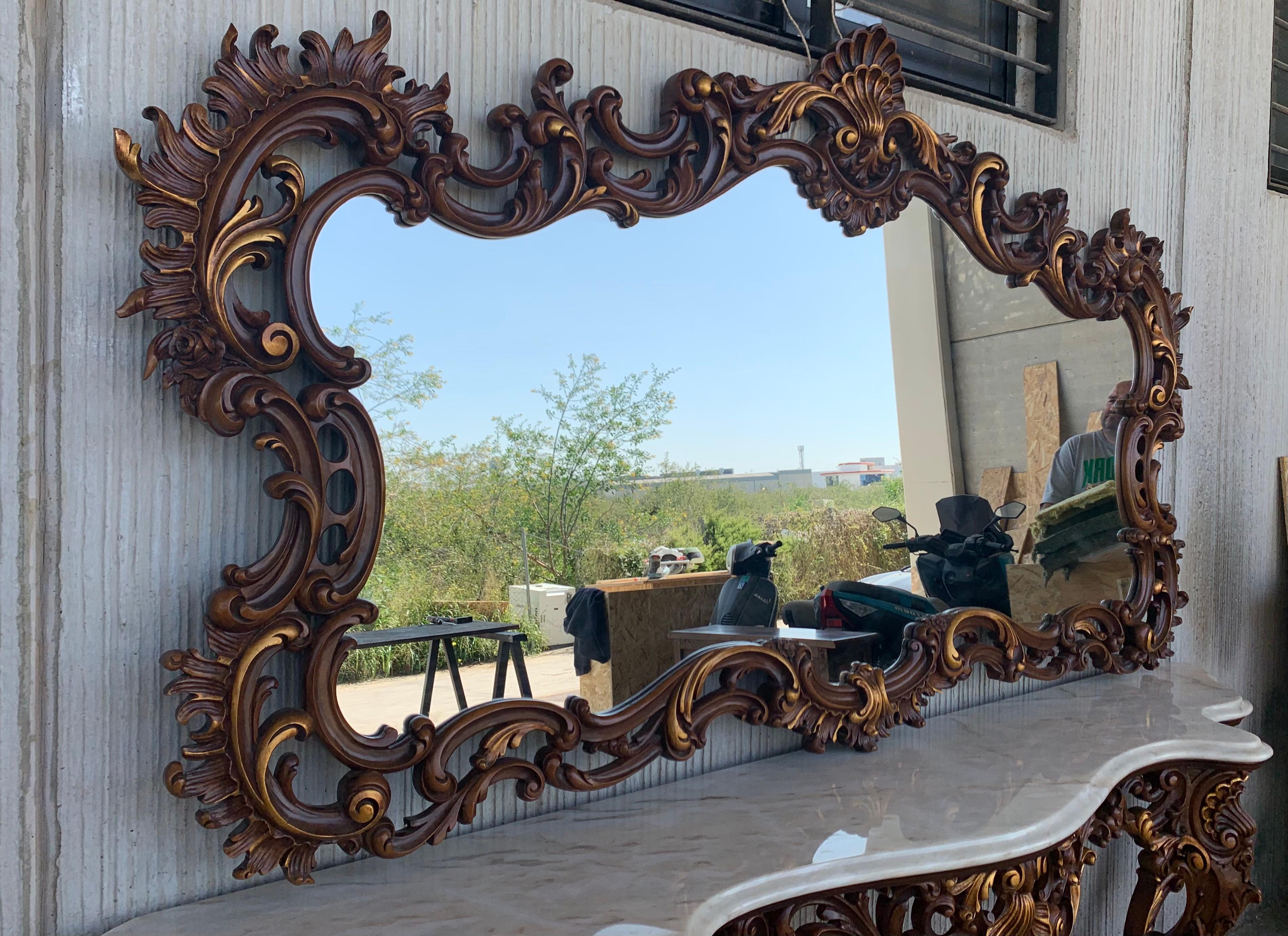 Spanish 20th Century Baroque Style Carved Walnut Ormolu and Marble Console Table For Sale 7