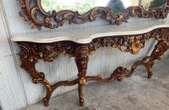 Spanish 20th Century Baroque Style Carved Walnut Ormolu and Marble Console Table
