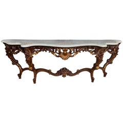 Spanish 20th Century Baroque Style Carved Walnut Ormolu and Marble Console Table