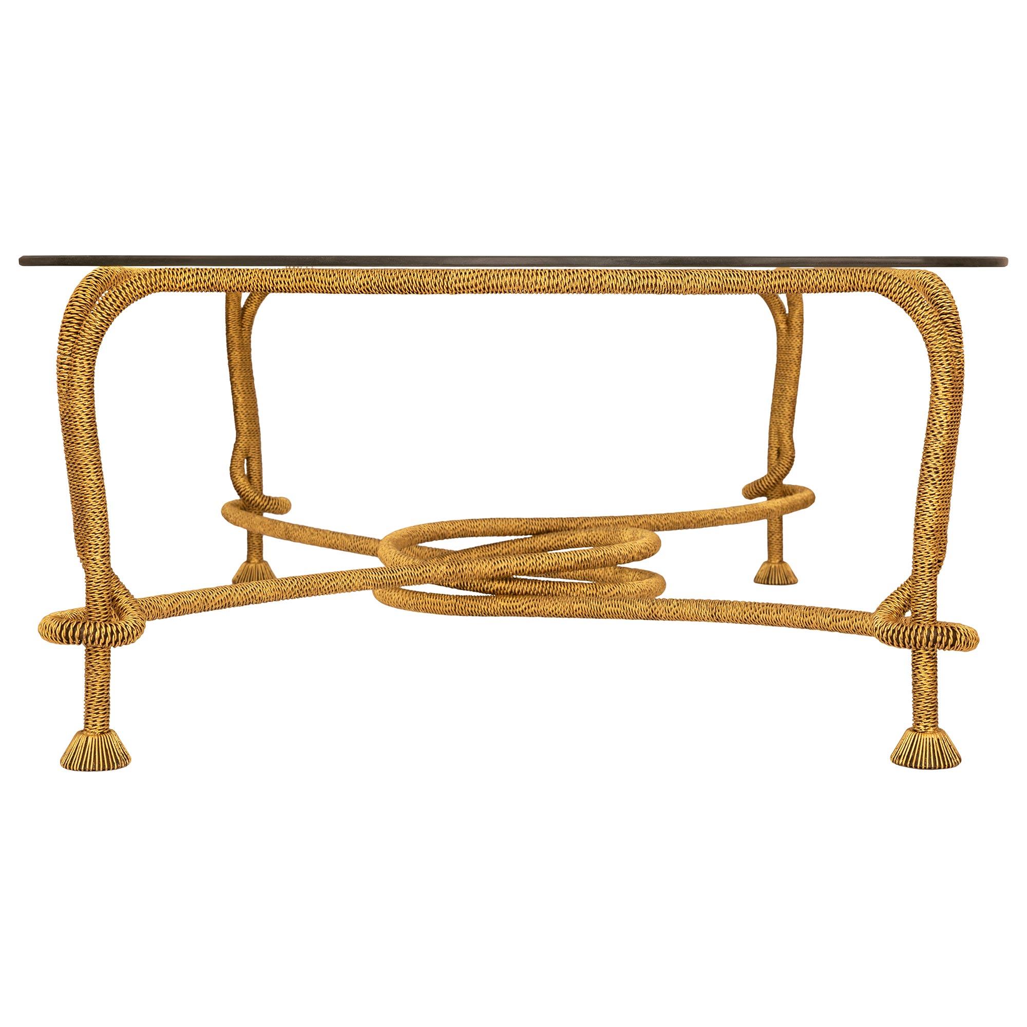 20th Century Spanish 20th century Gilt Metal and Glass coffee table by Emilio Rey, circa 1960 For Sale