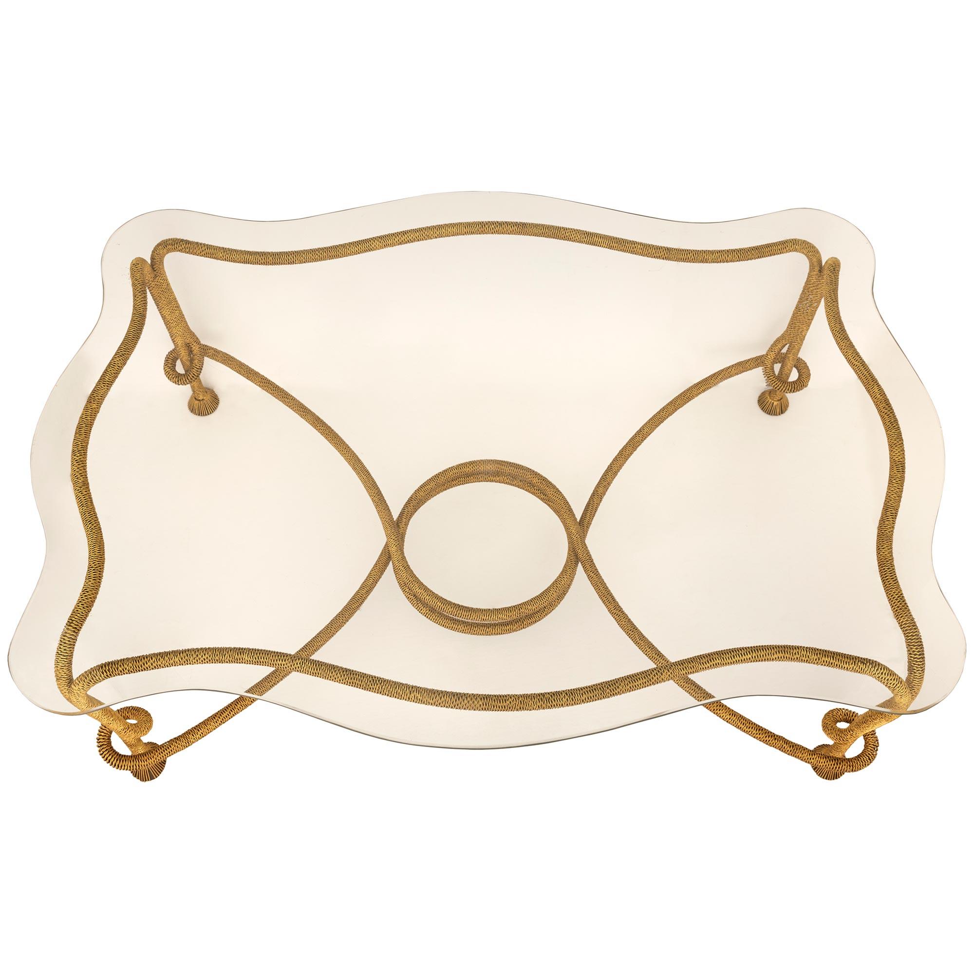 Spanish 20th century Gilt Metal and Glass coffee table by Emilio Rey, circa 1960 For Sale 4