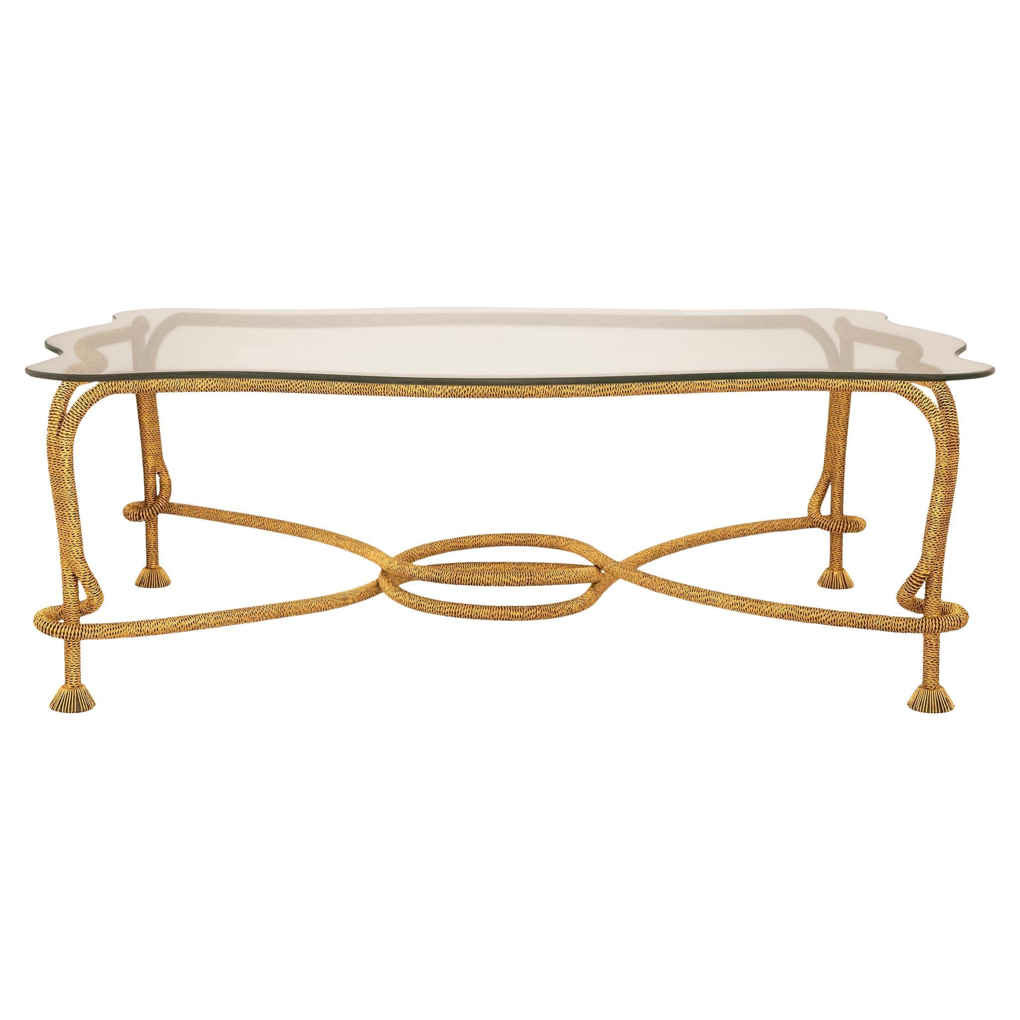 Spanish 20th century Gilt Metal and Glass coffee table by Emilio Rey, circa 1960