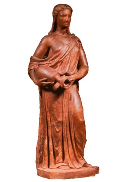 Figura in terracotta del XX secolo di una fanciulla classica firmata Moya