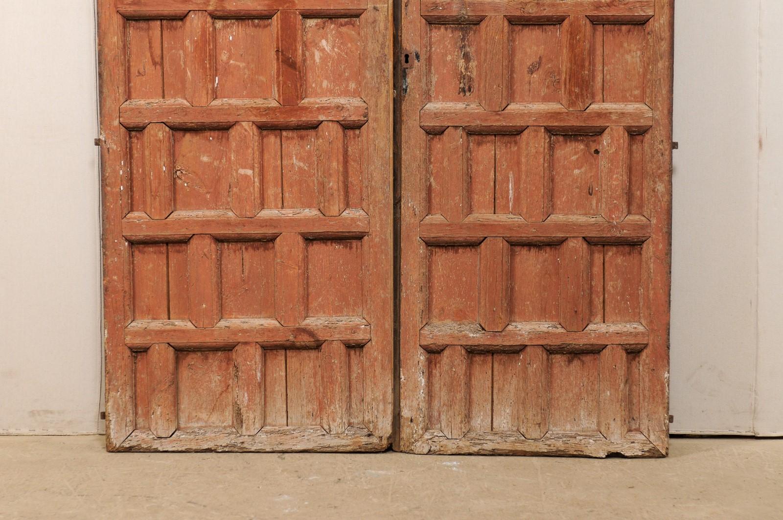 Wood Spanish Pair of Paneled Doors with Original Hardware, Turn 18th-19th Century