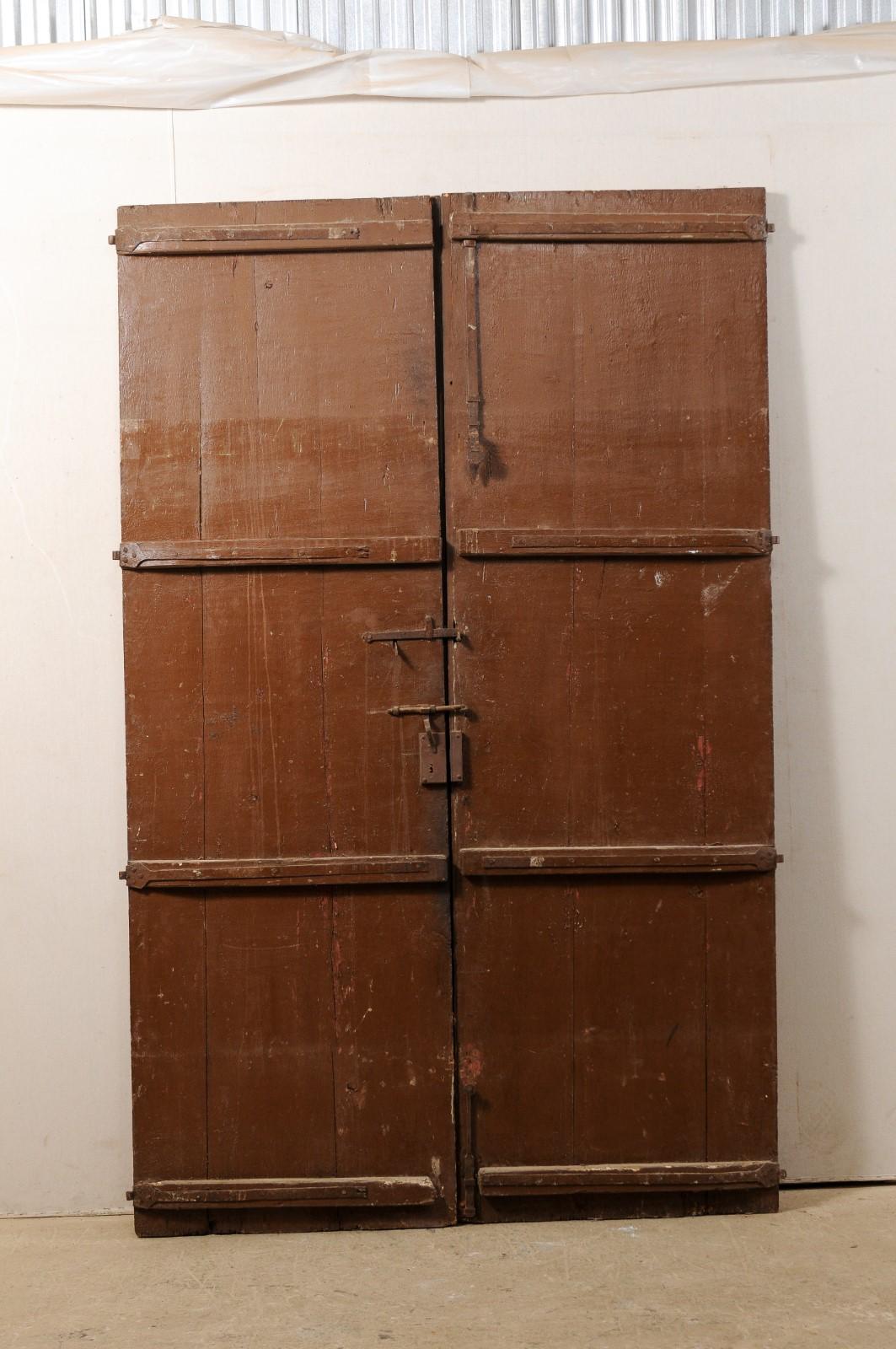 Spanish Pair of Paneled Doors with Original Hardware, Turn 18th-19th Century 4