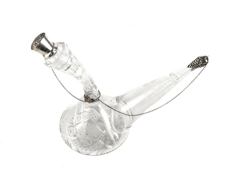 Spanish .915 Silver and Crystal Wine Decanter w Sterling Silver Overlay