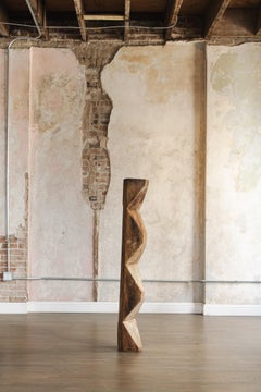 Spanish Abstract Geometric Hand-Carved Wood Sculpture, 1970s