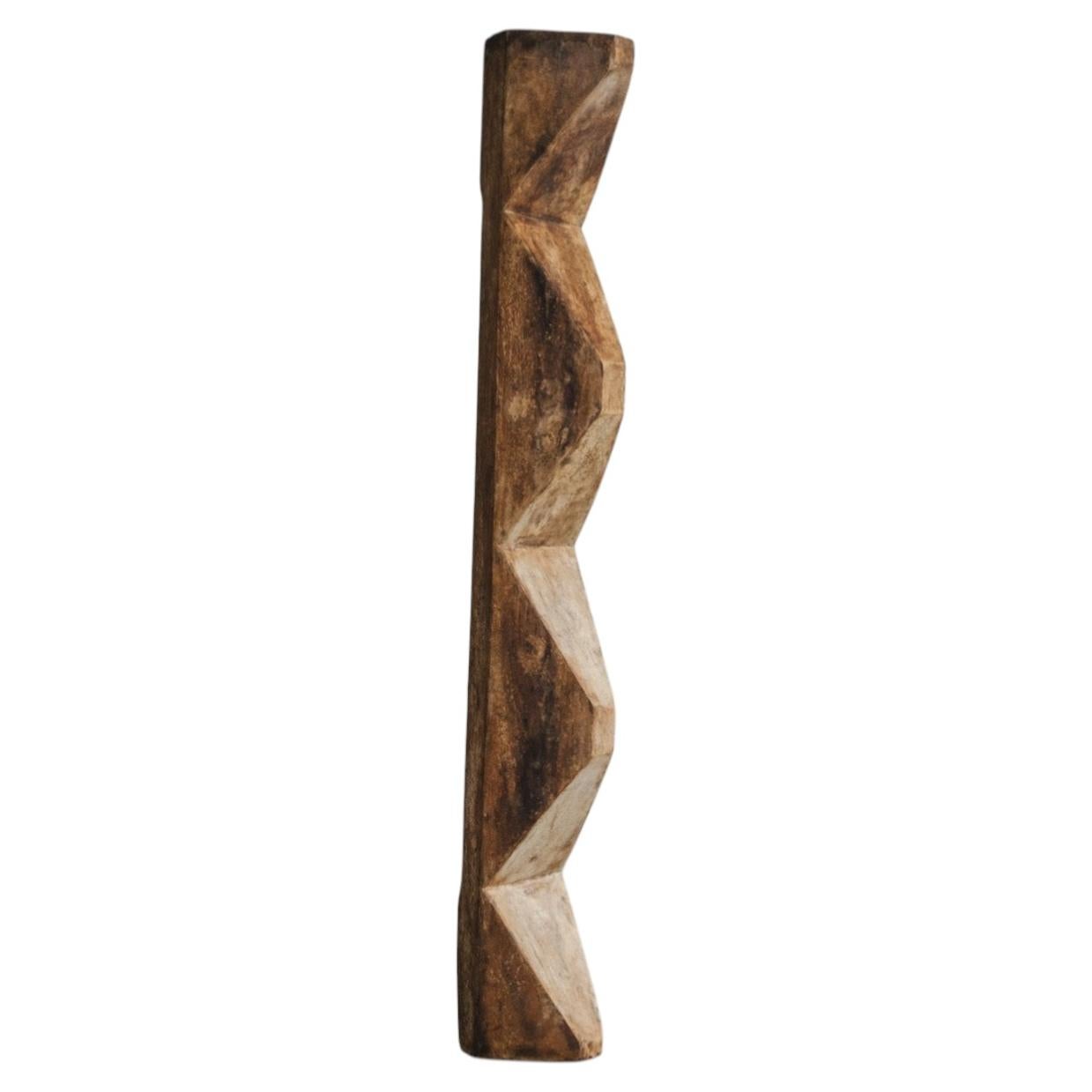 Spanish Abstract Geometric Hand-Carved Wood Sculpture, 1970s For Sale
