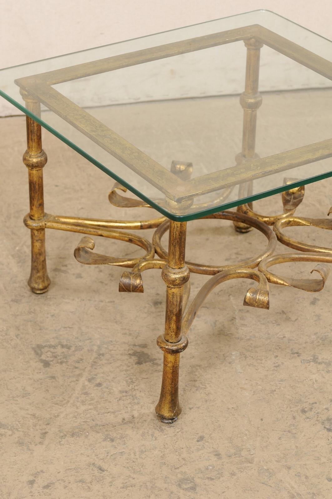 20th Century Spanish Accent Table, Square w/Glass Top For Sale