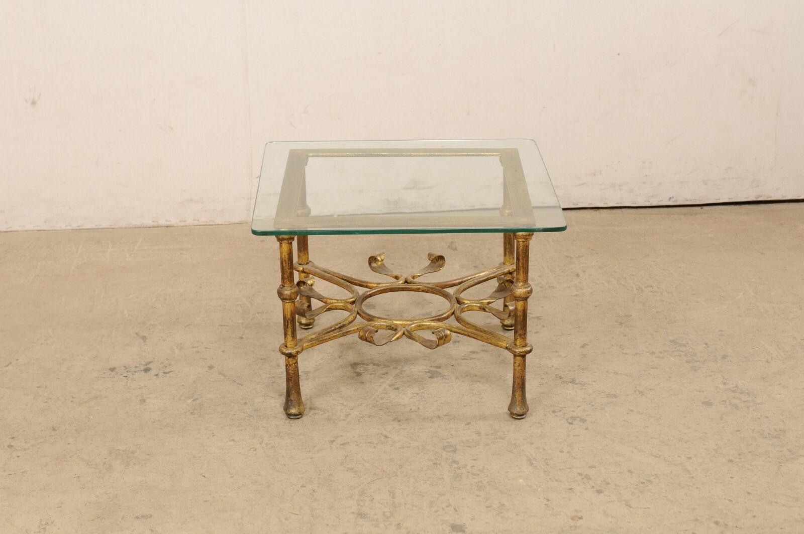 Metal Spanish Accent Table, Square w/Glass Top For Sale