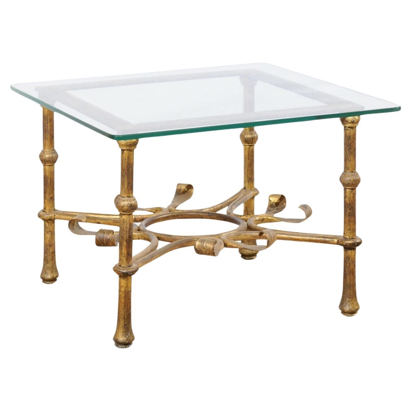 Spanish Accent Table, Square w/Glass Top For Sale