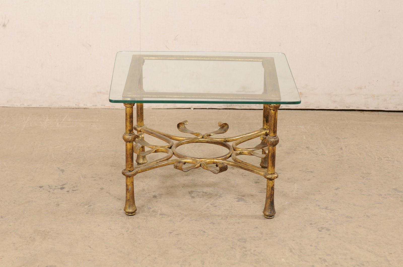 Spanish Accent Table with Gilt Iron Base & Square-Shaped Glass Top, Mid 20th C. For Sale 5