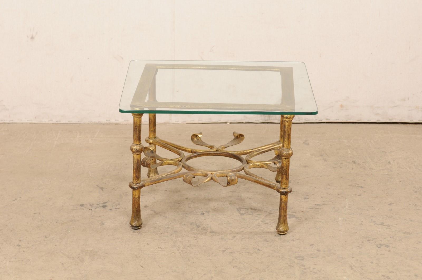Spanish Accent Table with Gilt Iron Base & Square-Shaped Glass Top, Mid 20th C. For Sale 7
