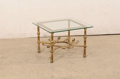 Spanish Accent Table with Gilt Iron Base & Square-Shaped Glass Top, Mid 20th C.