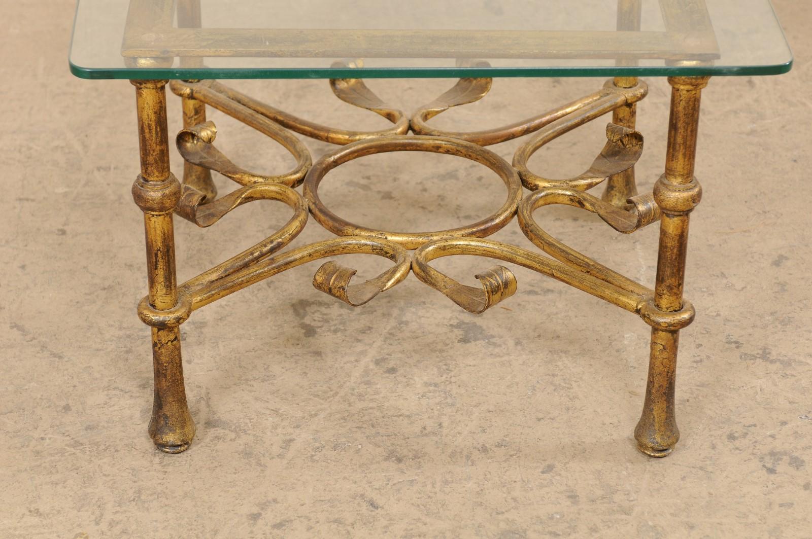 Spanish Accent Table with Gilt Iron Base & Square-Shaped Glass Top, Mid 20th C. For Sale 3