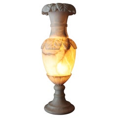 Spanish Alabaster Large Urn Table Lamp with Foliage Carved Details