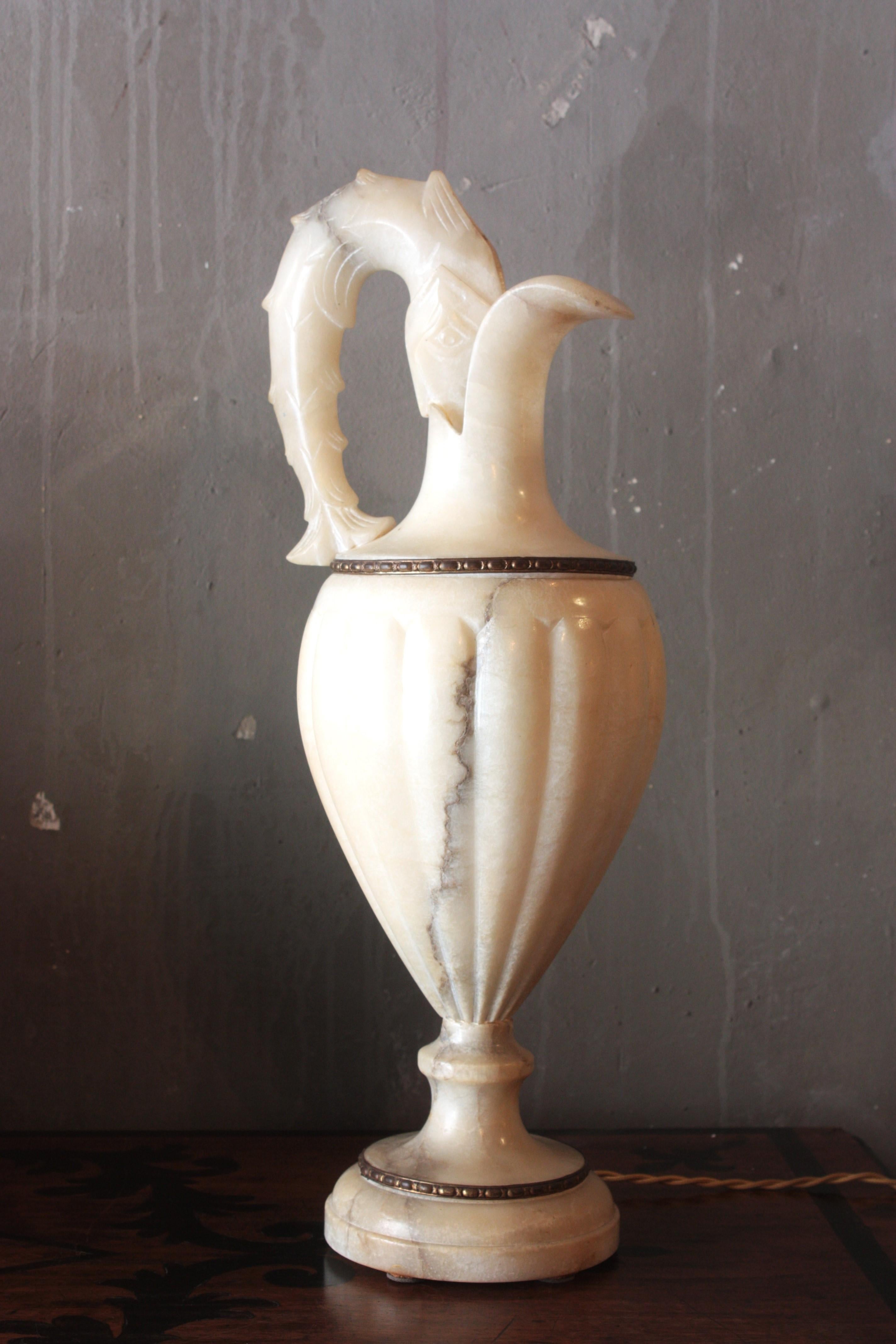 Spanish Albaster Large Urn Jar Table Lamp, 1940 For Sale 3