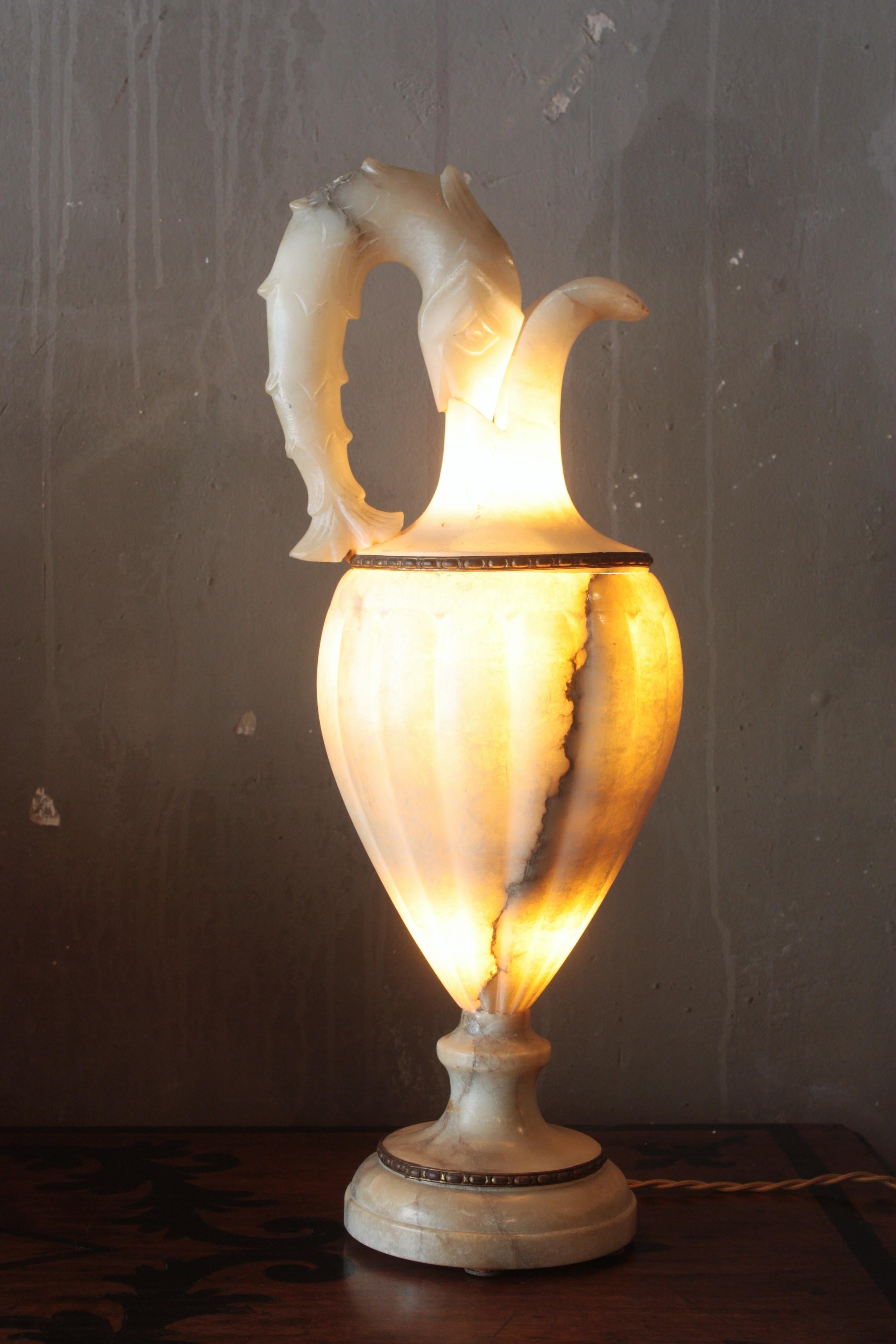 Spanish Albaster Large Urn Jar Table Lamp, 1940 For Sale 5