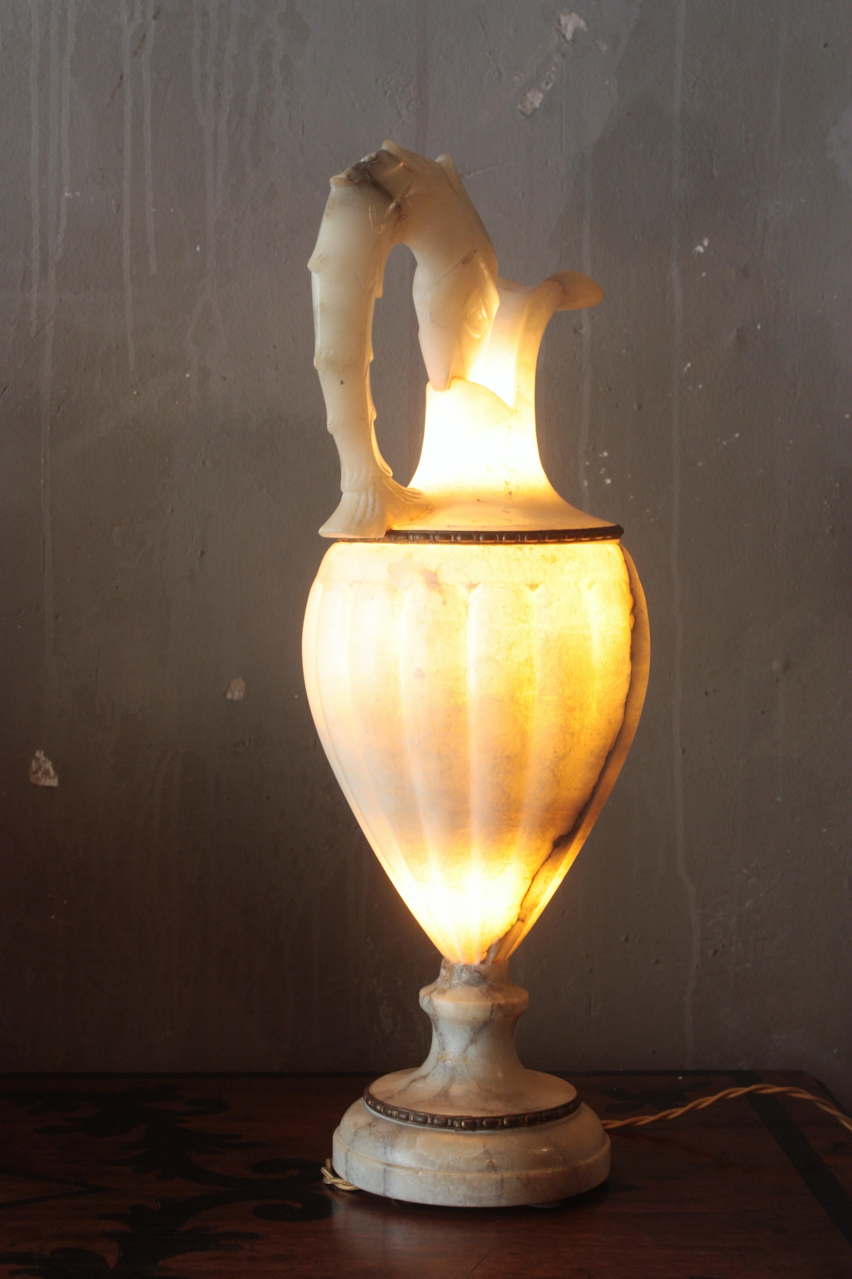 Spanish Albaster Large Urn Jar Table Lamp, 1940 For Sale 6