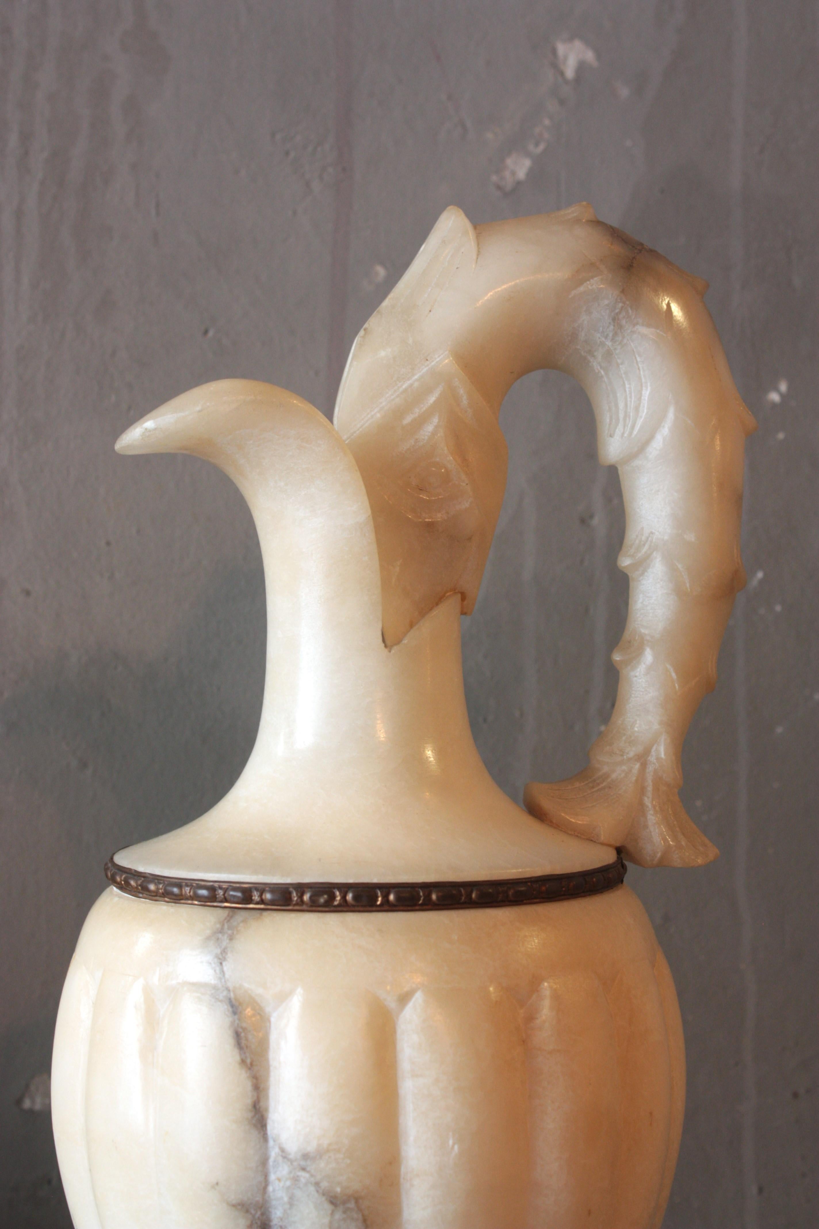 Spanish Albaster Large Urn Jar Table Lamp, 1940 For Sale 9