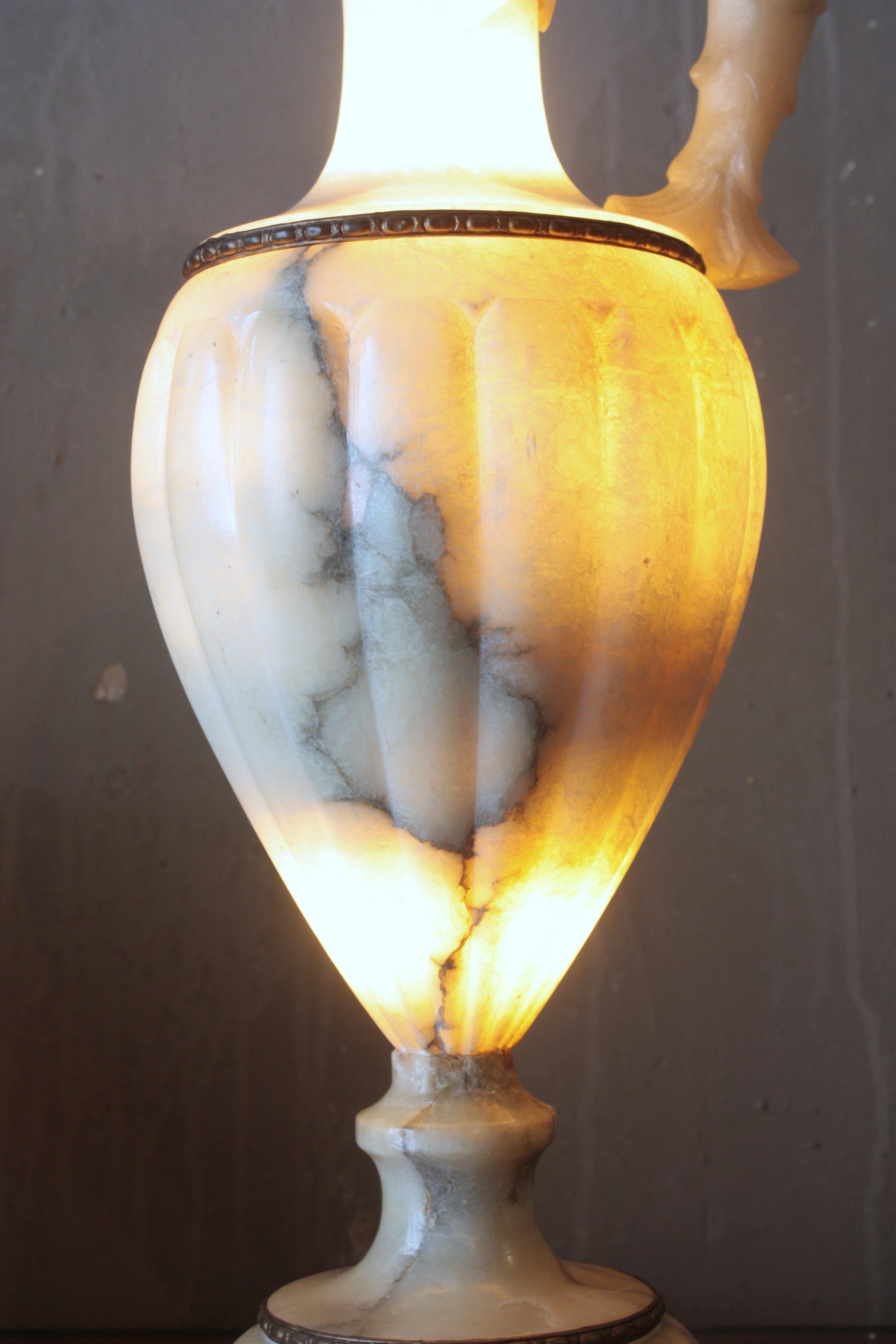 Spanish Albaster Large Urn Jar Table Lamp, 1940 For Sale 11