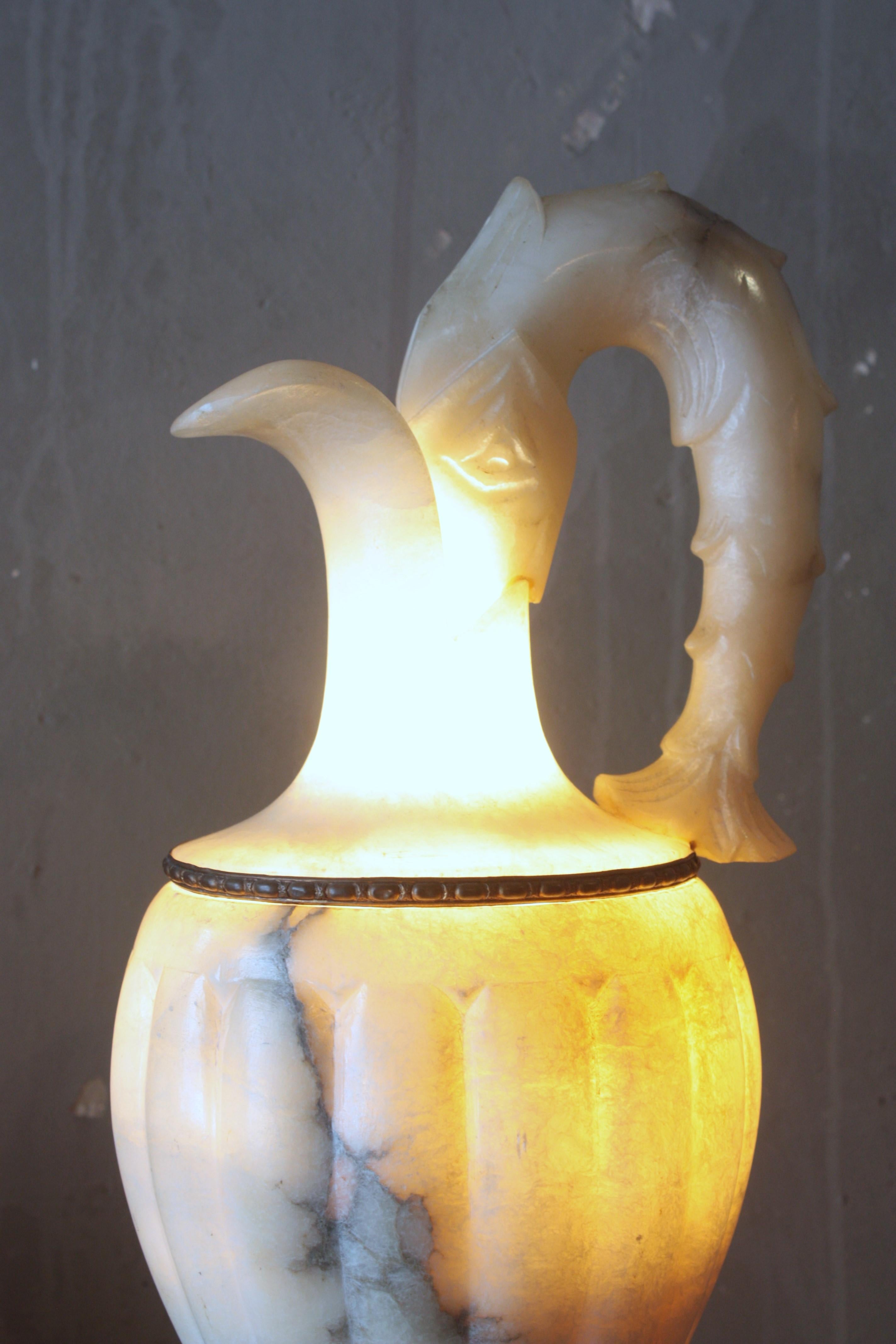 Spanish Albaster Large Urn Jar Table Lamp, 1940 For Sale 12