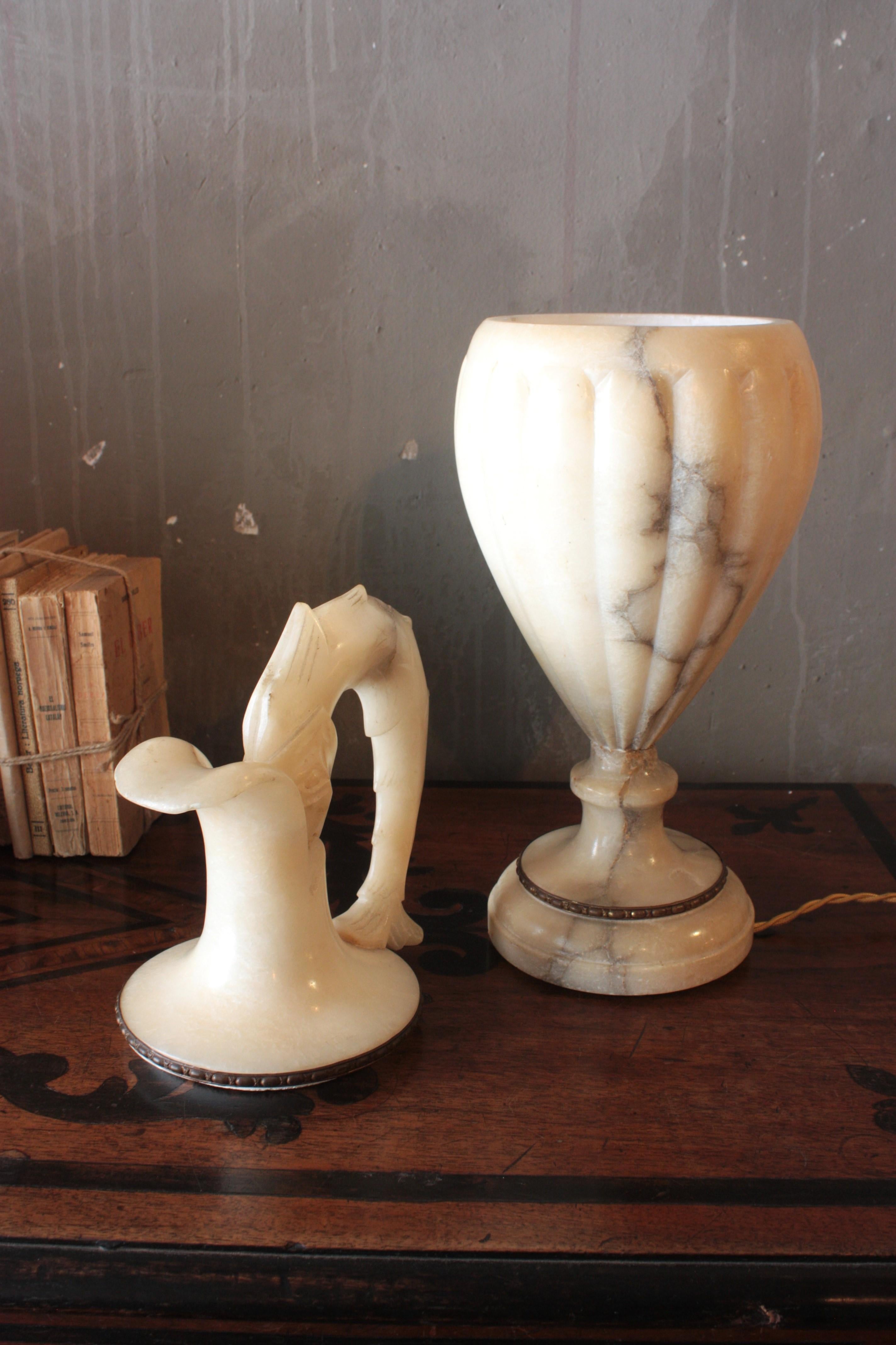 Spanish Albaster Large Urn Jar Table Lamp, 1940 For Sale 13