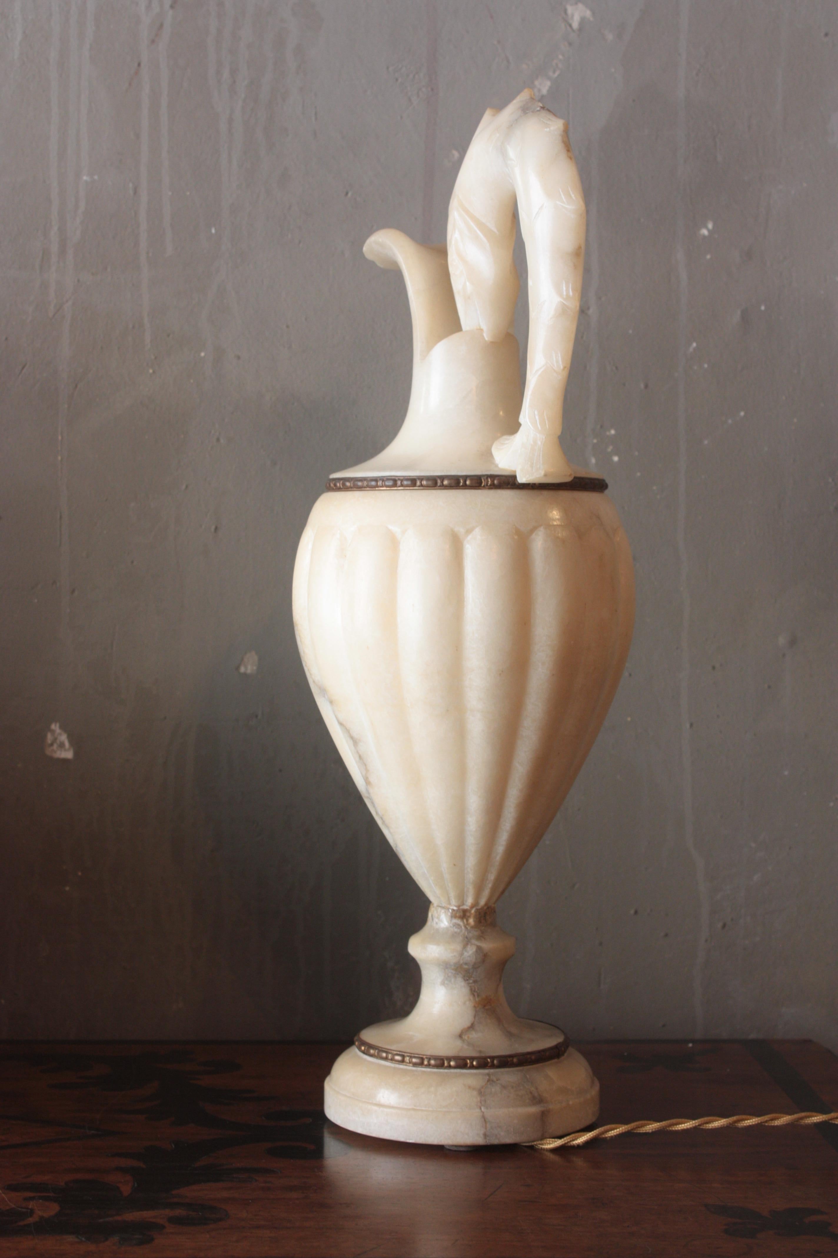 Spanish Albaster Large Urn Jar Table Lamp, 1940 For Sale 1