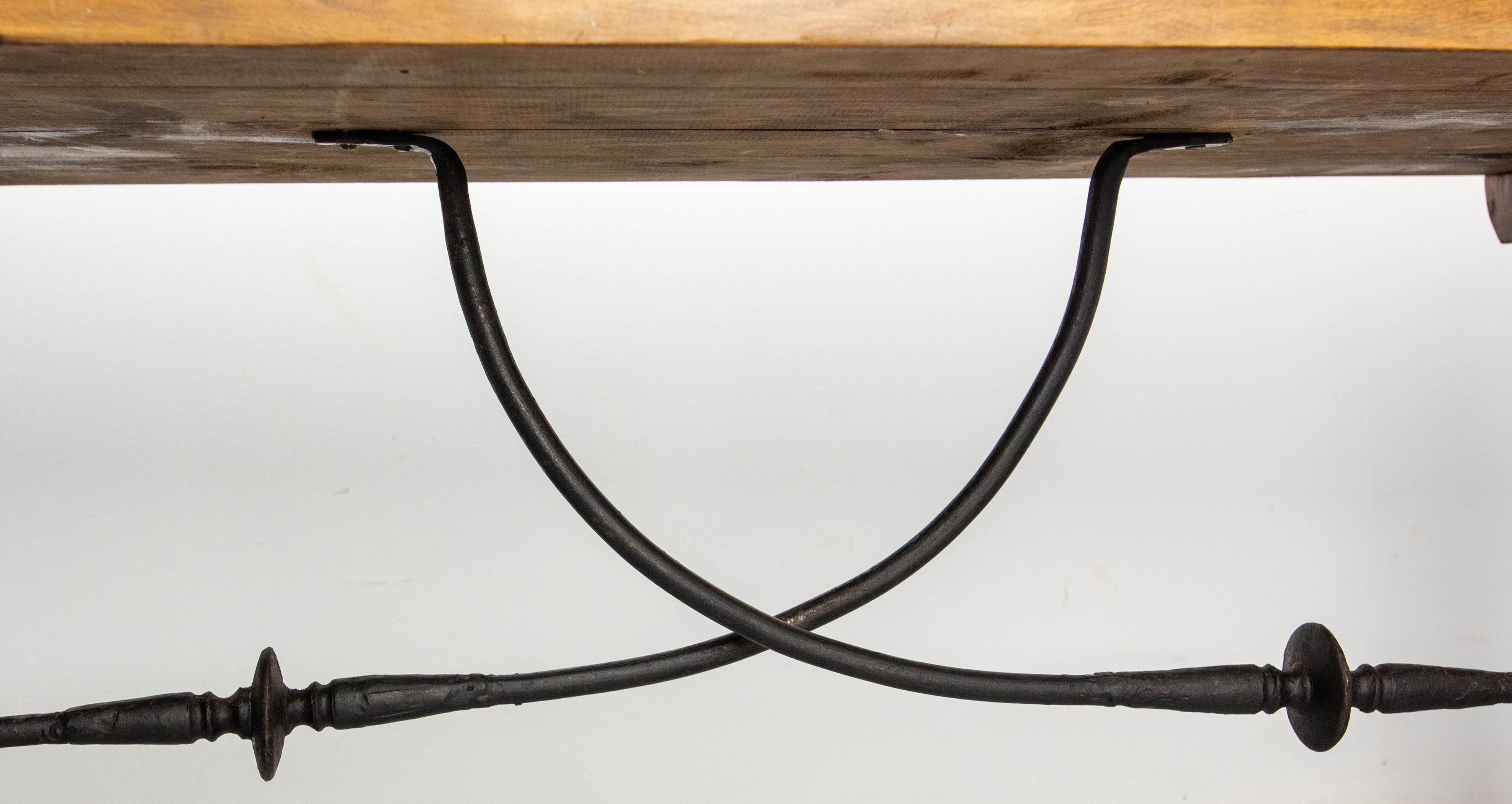 Spanish Alder & Wrought Iron Coffee Table, circa 1960 For Sale 4