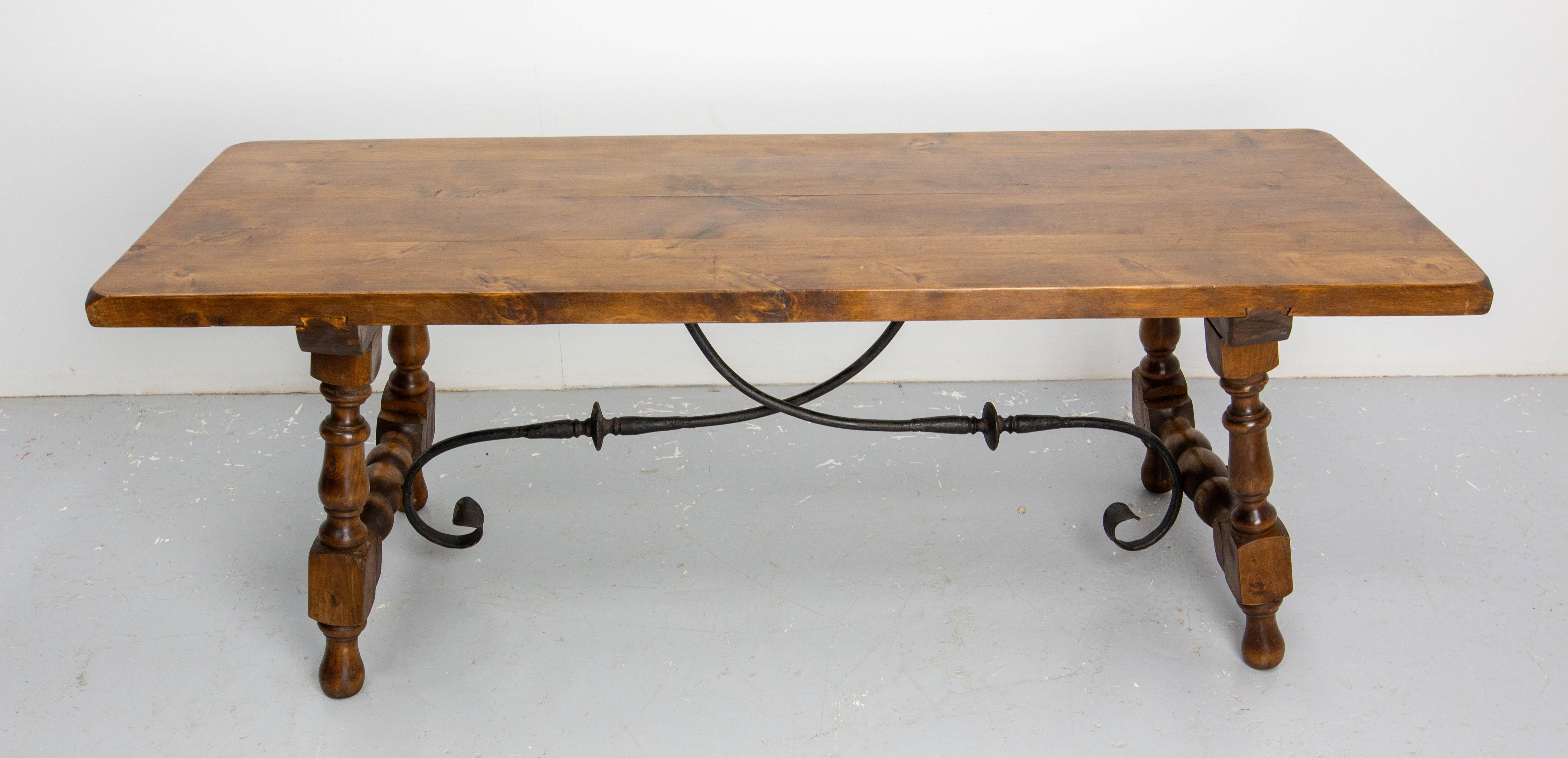 Spanish Alder & Wrought Iron Coffee Table, circa 1960 For Sale 7