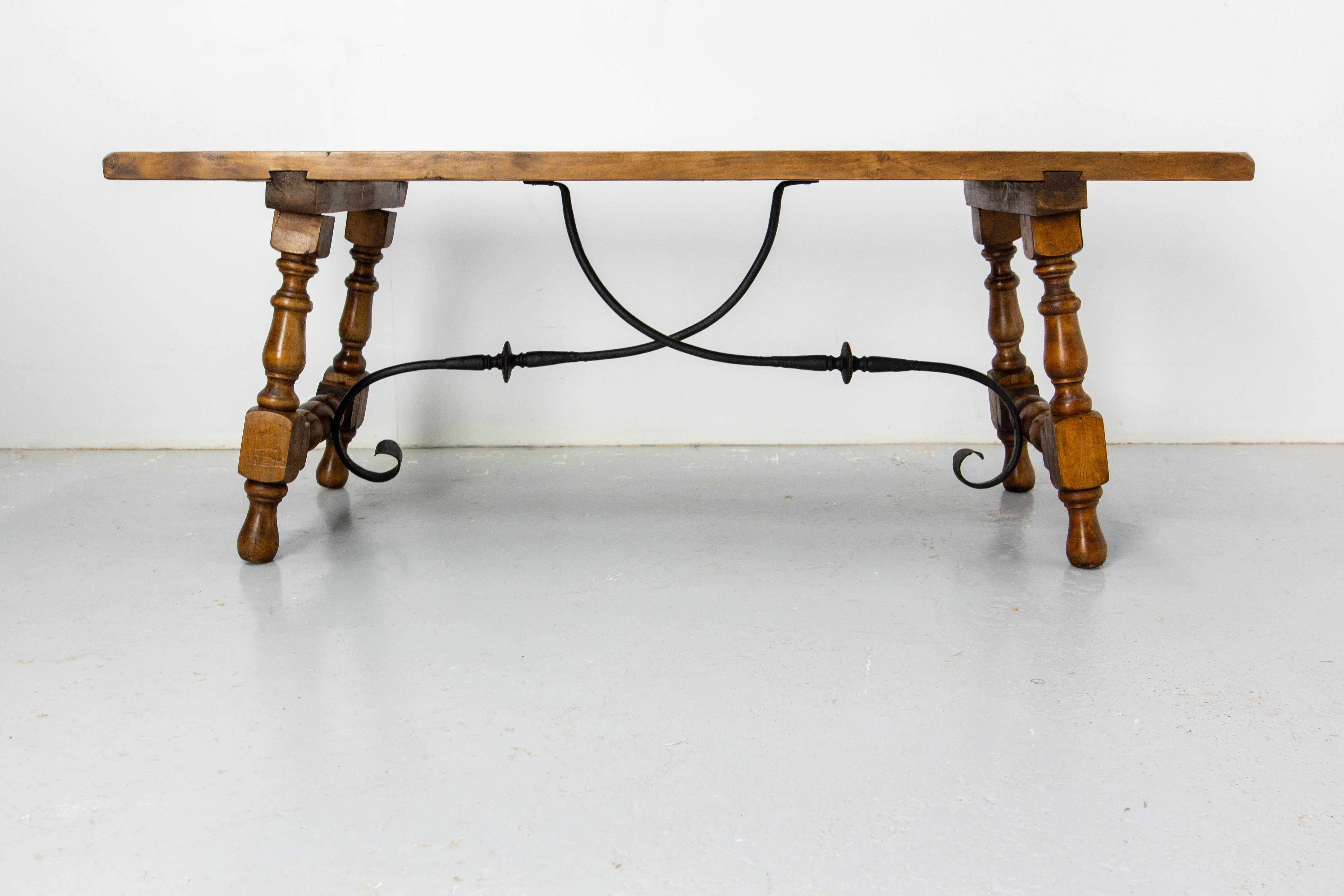 Mid-Century Modern Spanish Alder & Wrought Iron Coffee Table, circa 1960 For Sale