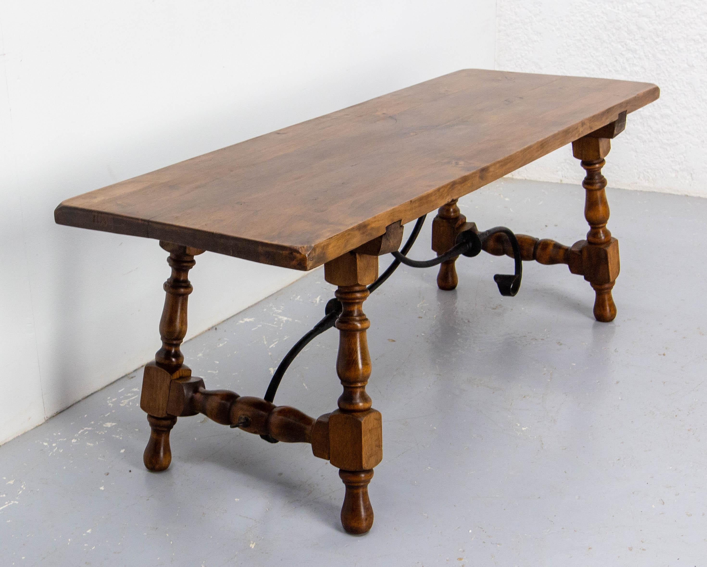 Mid-20th Century Spanish Alder & Wrought Iron Coffee Table, circa 1960 For Sale