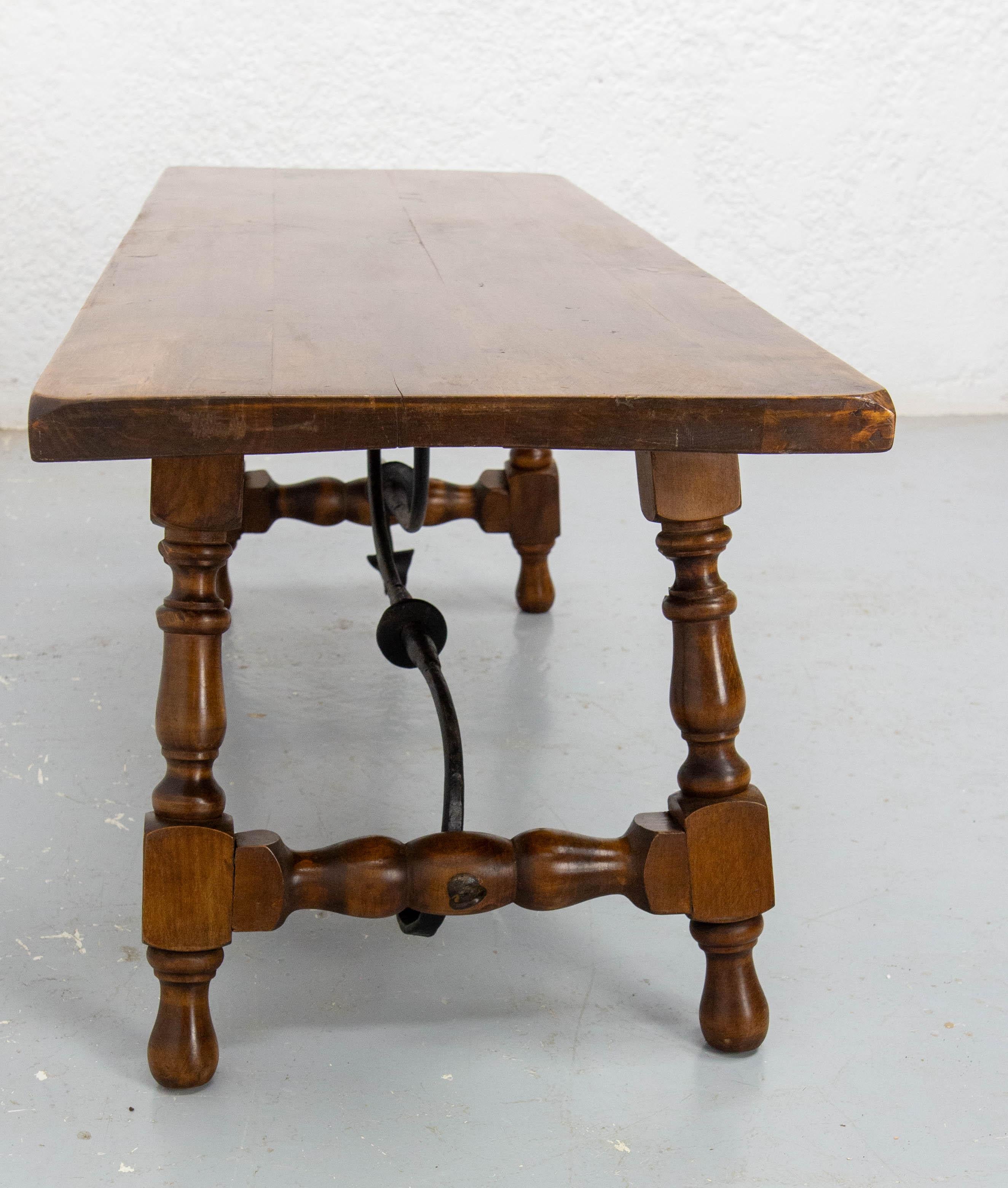 Wood Spanish Alder & Wrought Iron Coffee Table, circa 1960 For Sale